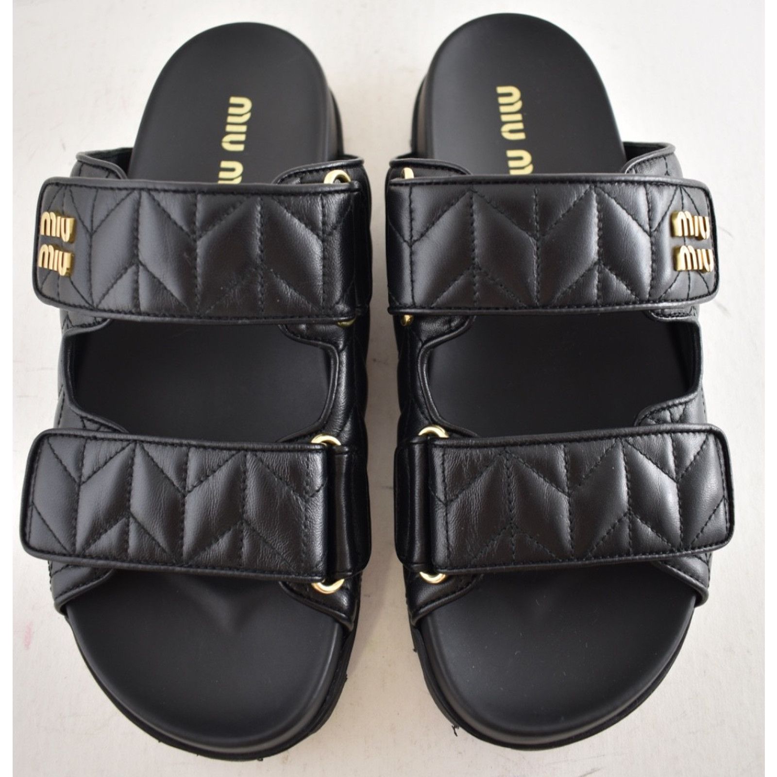 Miu Miu Miu Miu Matelasse Black Gold Logo Flat Slide Sandal 39 Size US 9 / IT 39 - 13 Thumbnail