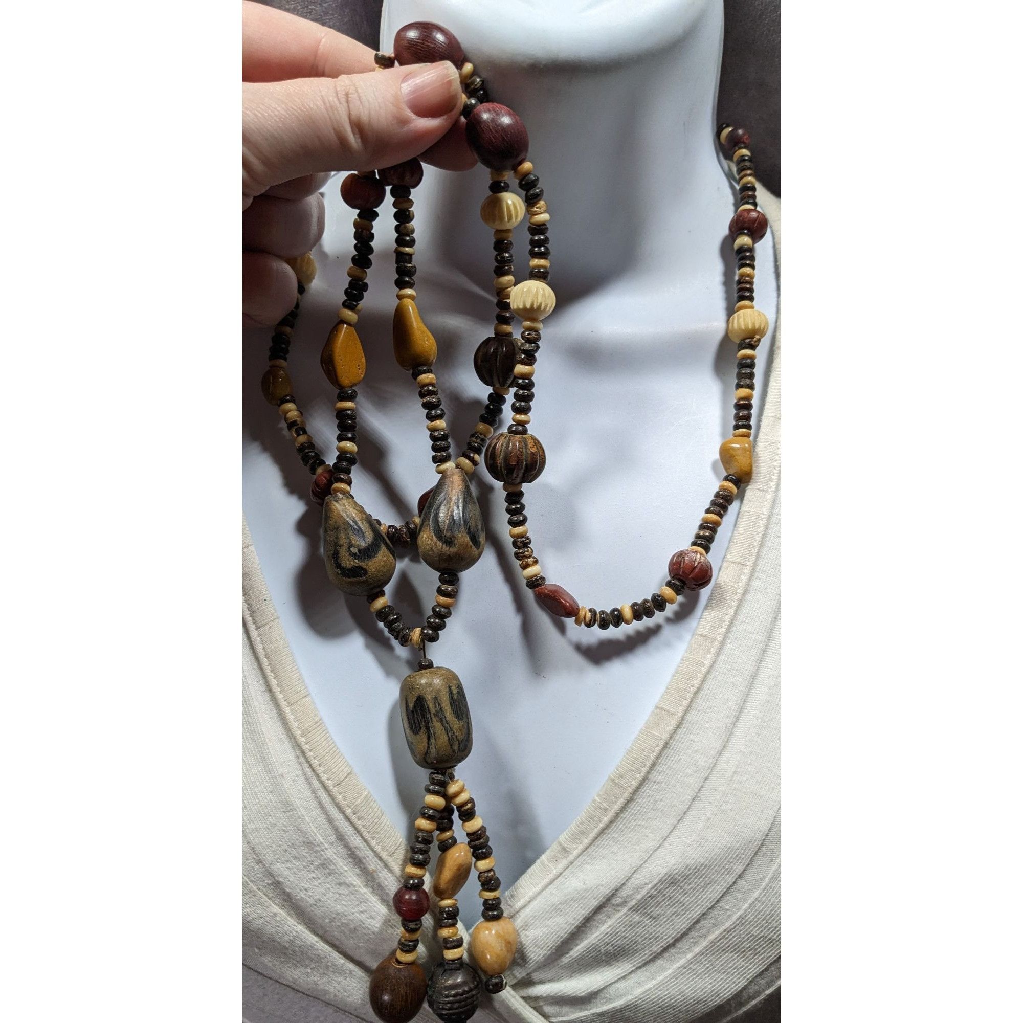 Other Vintage Ethnic Hand Carved Wood And Stone Beaded Necklace Size ONE SIZE - 5 Thumbnail