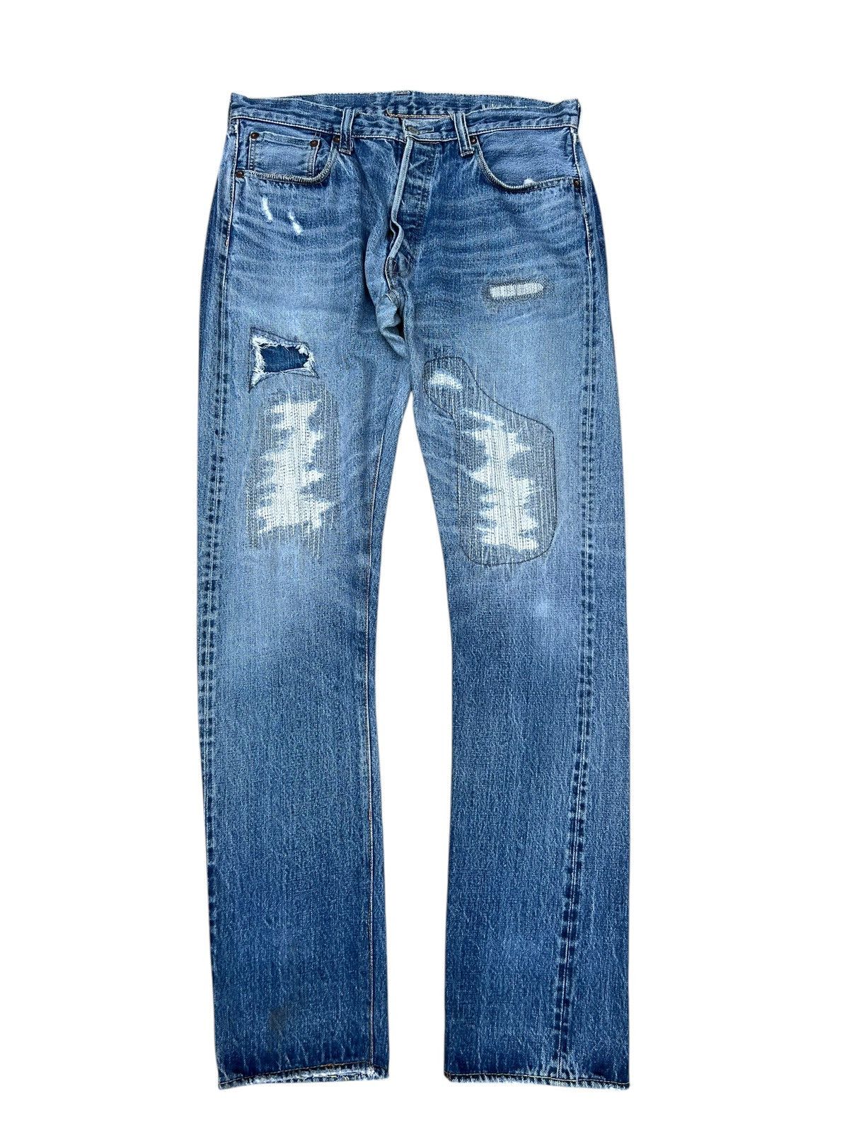 Sugar Cane Trashed Vintage Sugar Cane Distress Denim Selvedge Jeans Size US 33 - 1 Thumbnail
