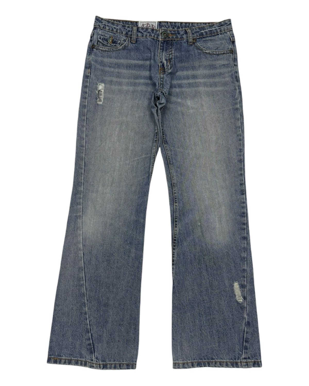If Six Was Nine FLARE💥90s Flare Twist Denim America & First Distress Jeans Size US 33 - 7 Thumbnail