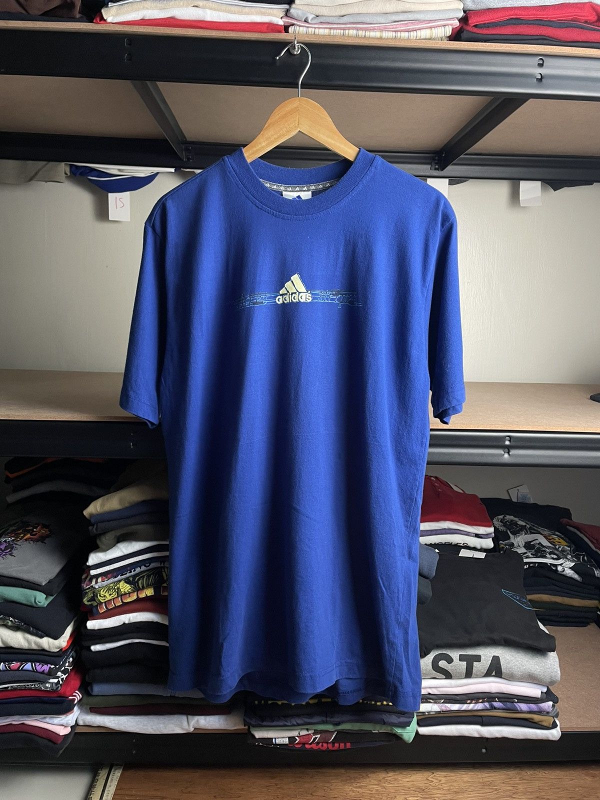 Adidas Vintage Adidas Three Stripes Blue Short Sleeve Size US L / EU 52-54 / 3 - 1 Thumbnail