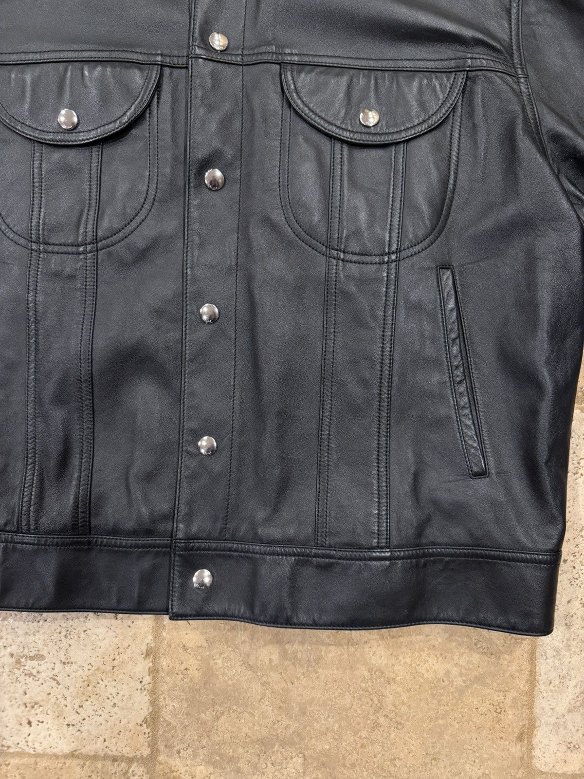 Celine Celine x Hedi SS23 Runway Bauhaus Leather Trucker Jacket Size US XL / EU 56 / 4 - 7 Thumbnail