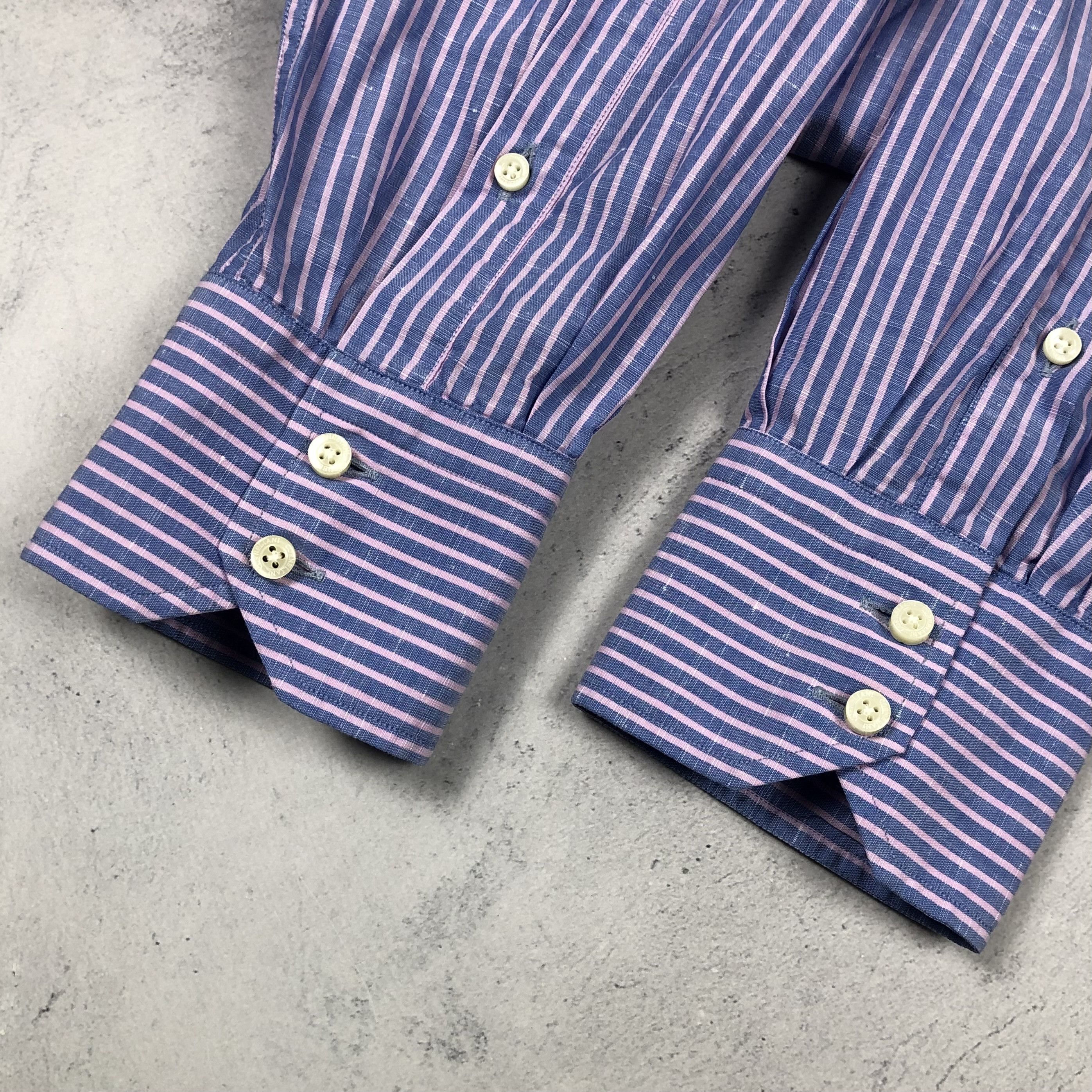 Corneliani Corneliani Striped Cotton Flax Button-up Shirt Size US L / EU 52-54 / 3 - 10 Thumbnail