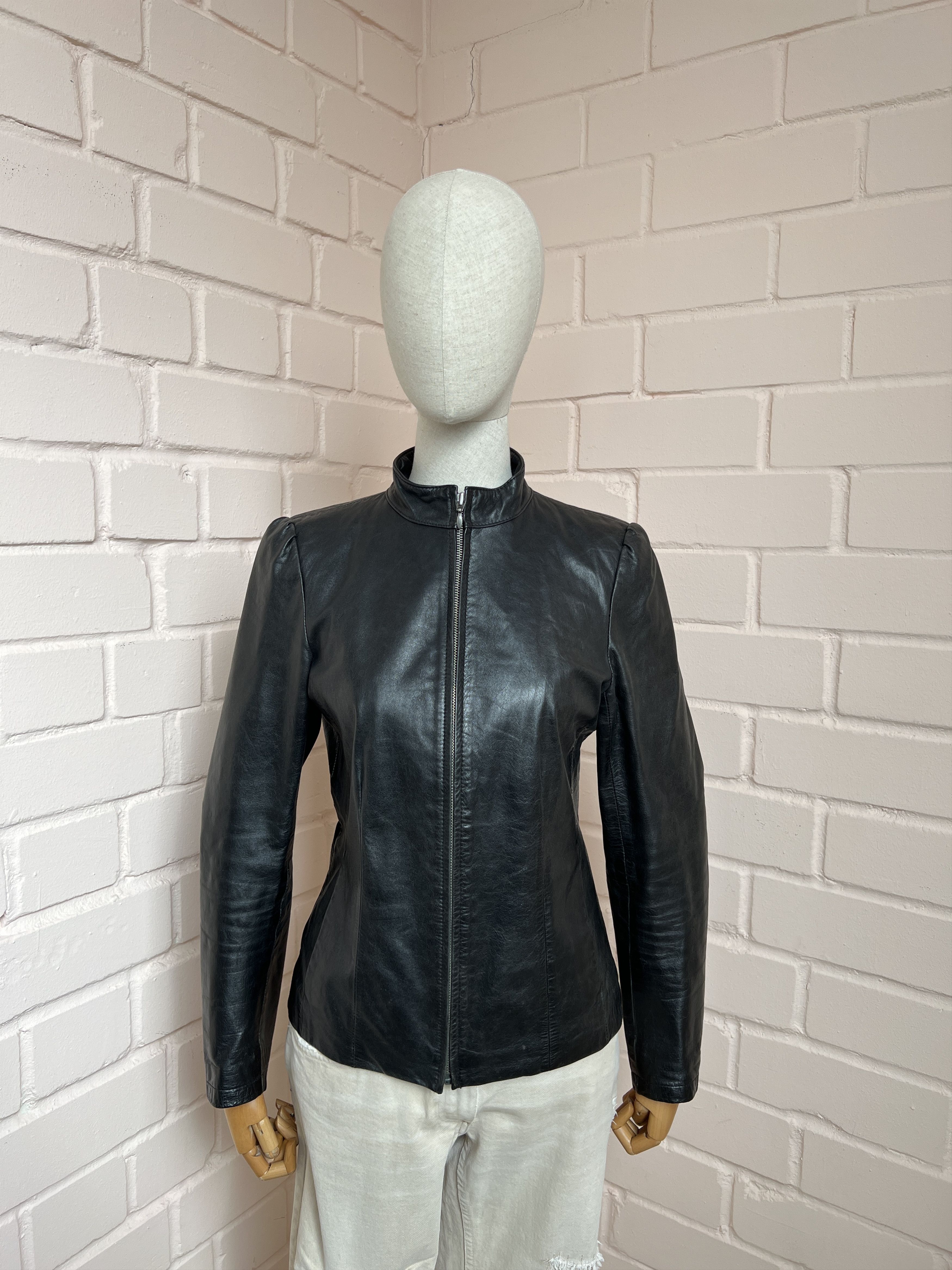 Vintage Vintage Y2K Avant Garde Black Leather Biker Jacket Size S / US 4 / IT 40 - 2 Thumbnail