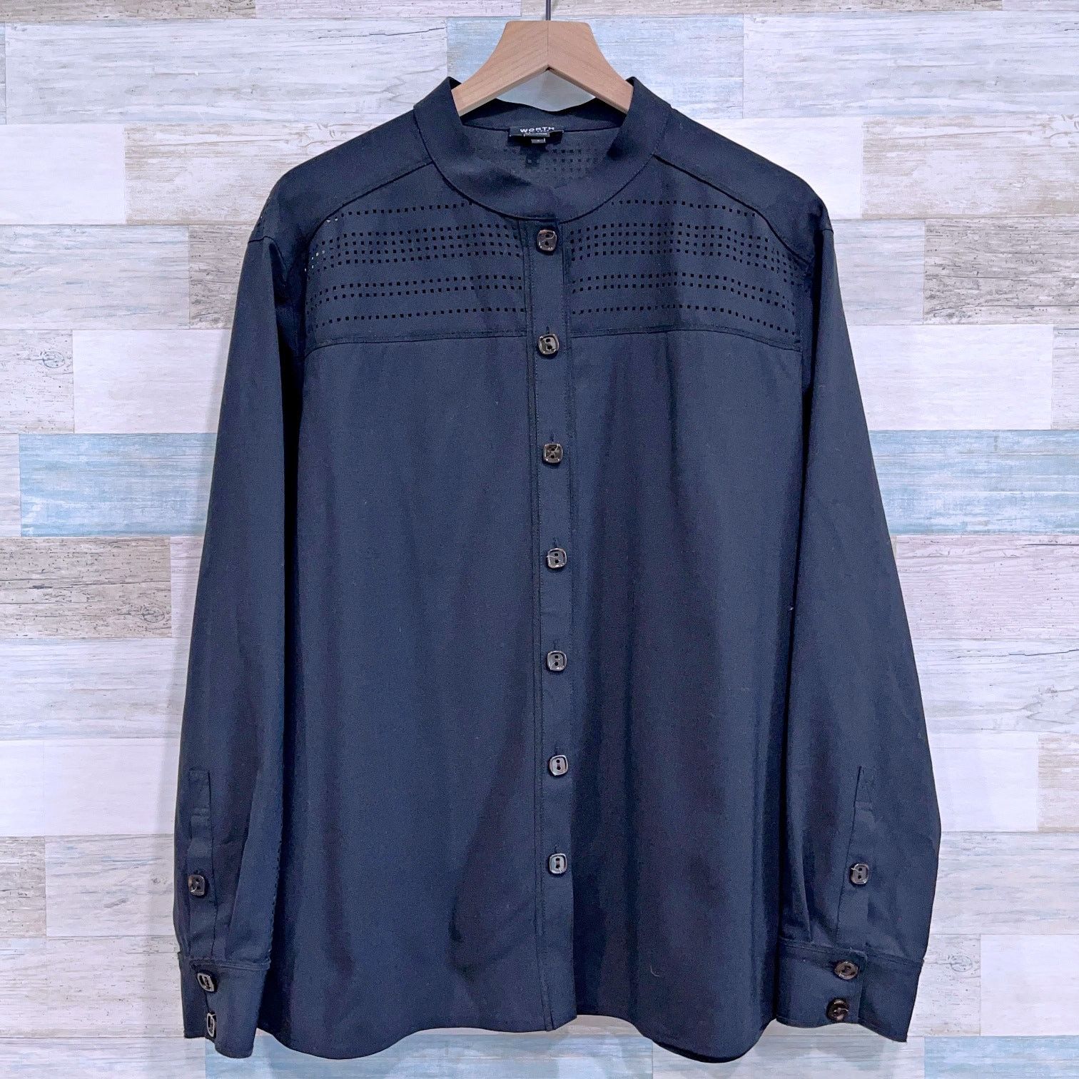Other Worth NY Wool Laser Cut Out Button Down Shirt Black FLAW Size L / US 10 / IT 46 - 1 Thumbnail