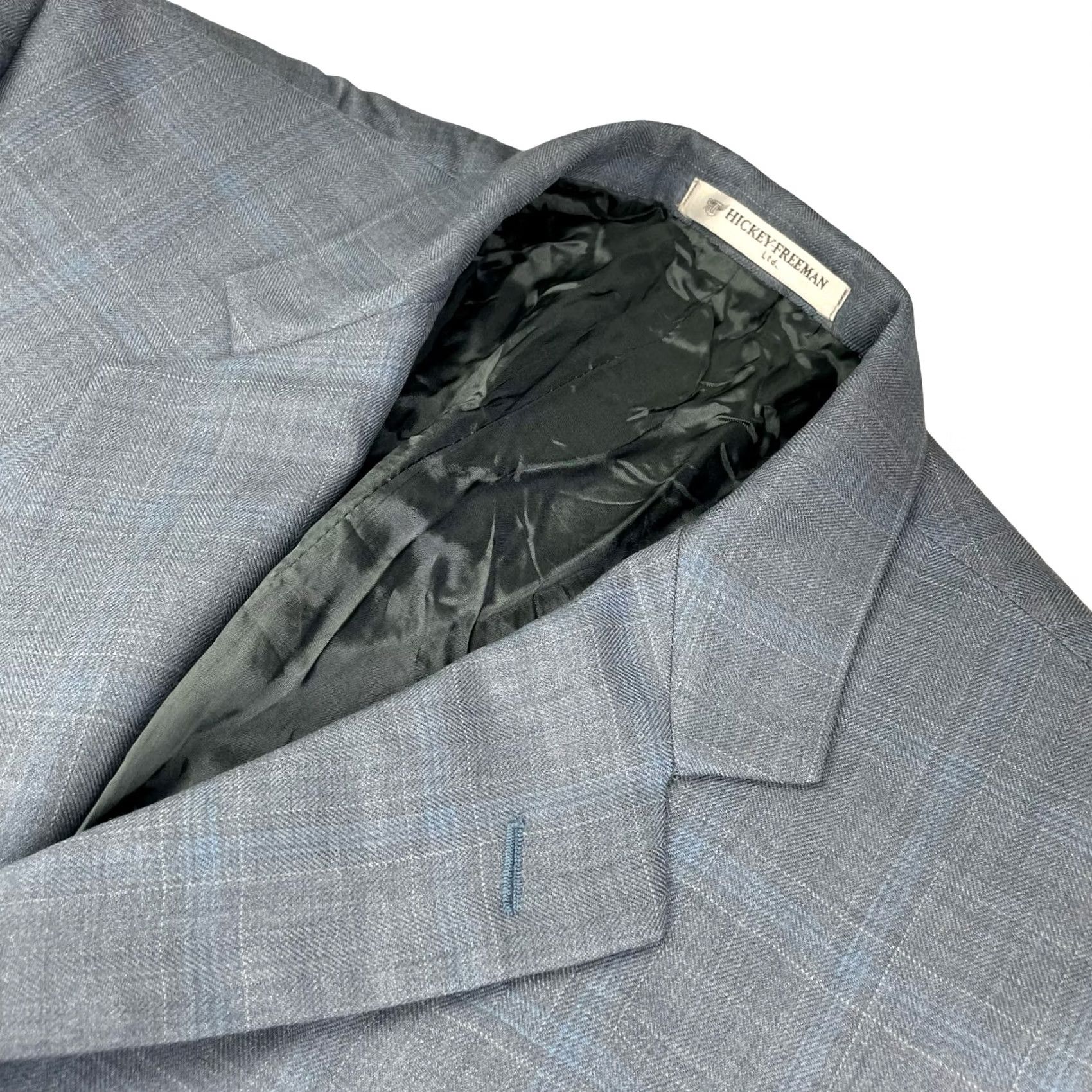 Vintage Hickey Freeman Men’s Blazer 42 Regular Blue Windowpane Plaid 100% Wool Two-Button Closure Four-Button Cuff Notch Lapel Jacket Coat/Vest Men Size 42R - 2 Thumbnail