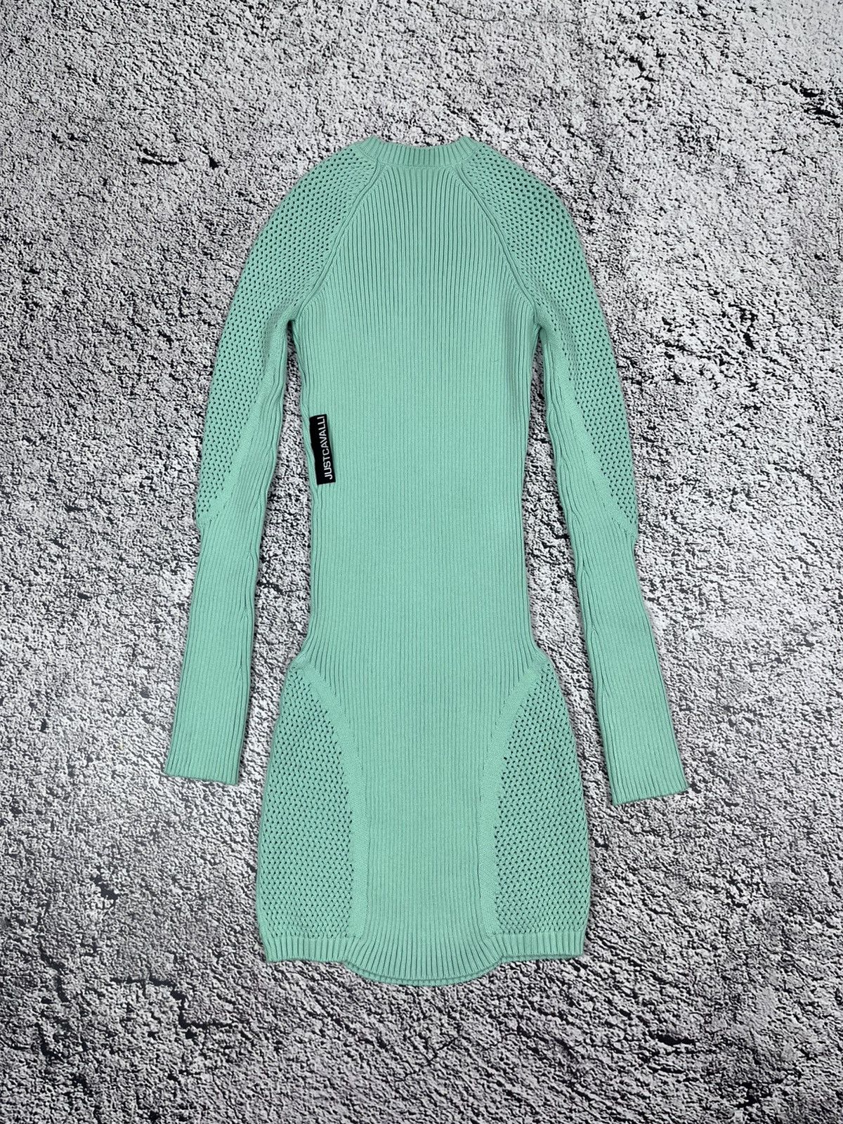 Roberto Cavalli Just Cavalli Mint Ribbed Knit Bodycon Dress Mesh Panels Size XS / US 0-2 / IT 36-38 - 8 Thumbnail