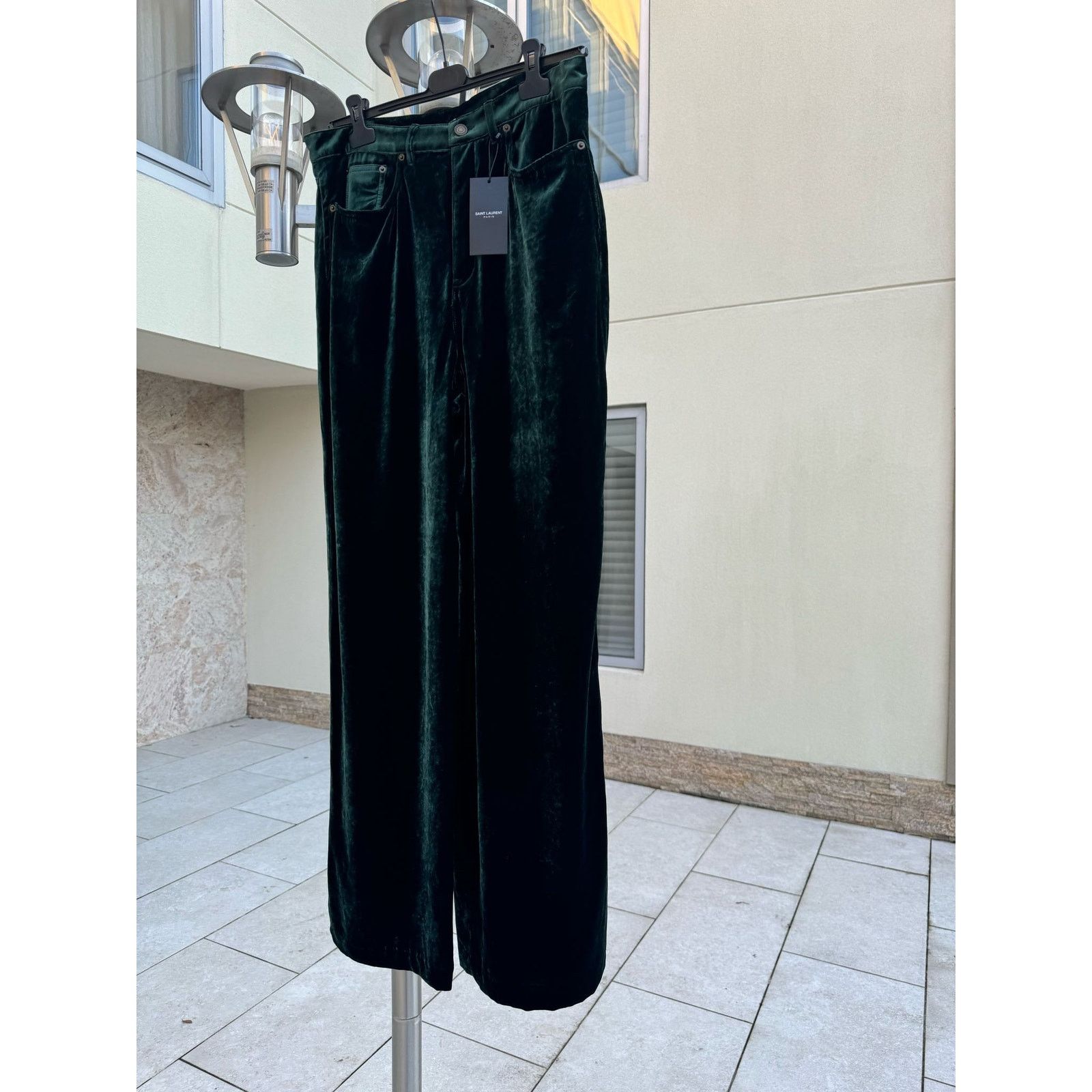 Saint Laurent Paris o1rshd1 Wide Leg Velvet / Velour Pants in Dark Forest Green Size US 34 / EU 50 - 6 Thumbnail
