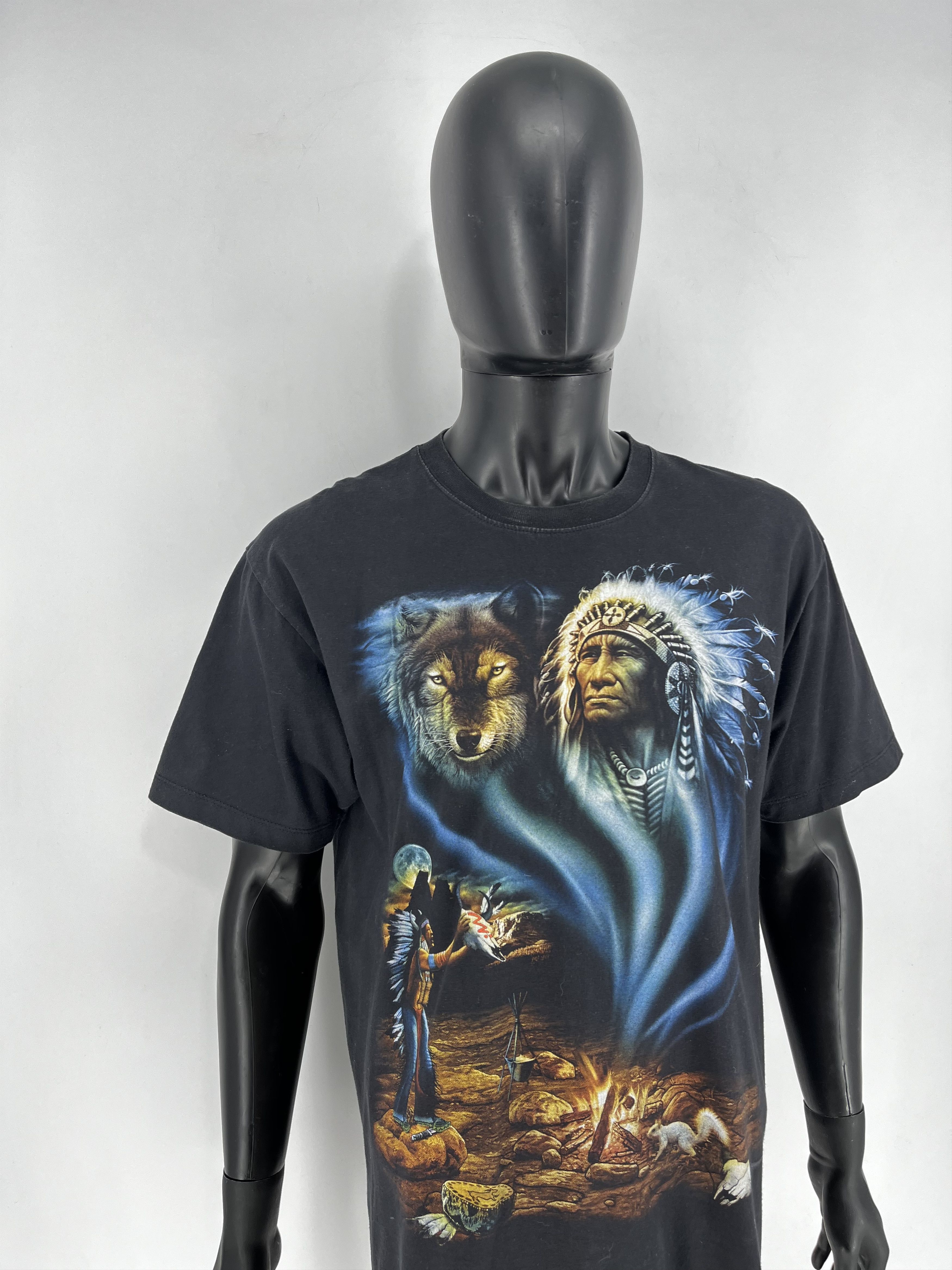 Band Tees Vintage Wild Indian Chief American Native Wolf heavy t-shirt Size US L / EU 52-54 / 3 - 3 Thumbnail