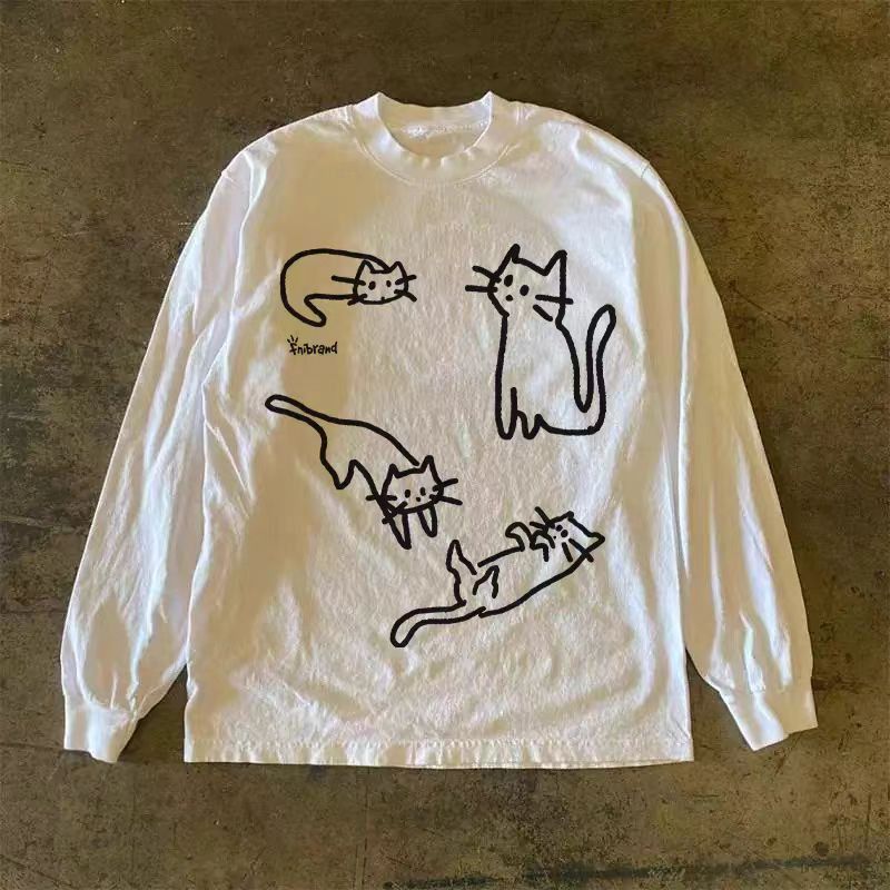 Japanese Brand White washed vintage cat print long-sleeved t-shirt Size US M / EU 48-50 / 2 - 1 Thumbnail