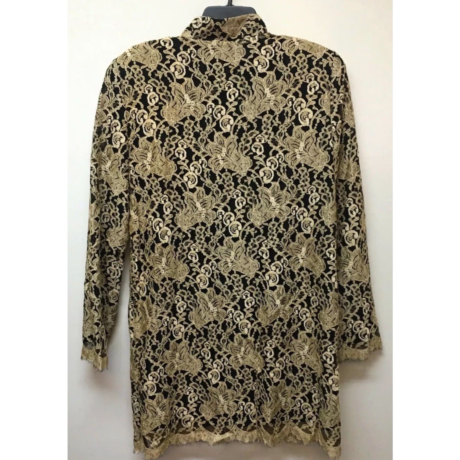 Liz Claiborne VINTAGE Liz Claiborne Jacket 12 Black Gold Lace Overlay Night Evening Dressy Party Size XL / US 12-14 / IT 48-50 - 3 Thumbnail