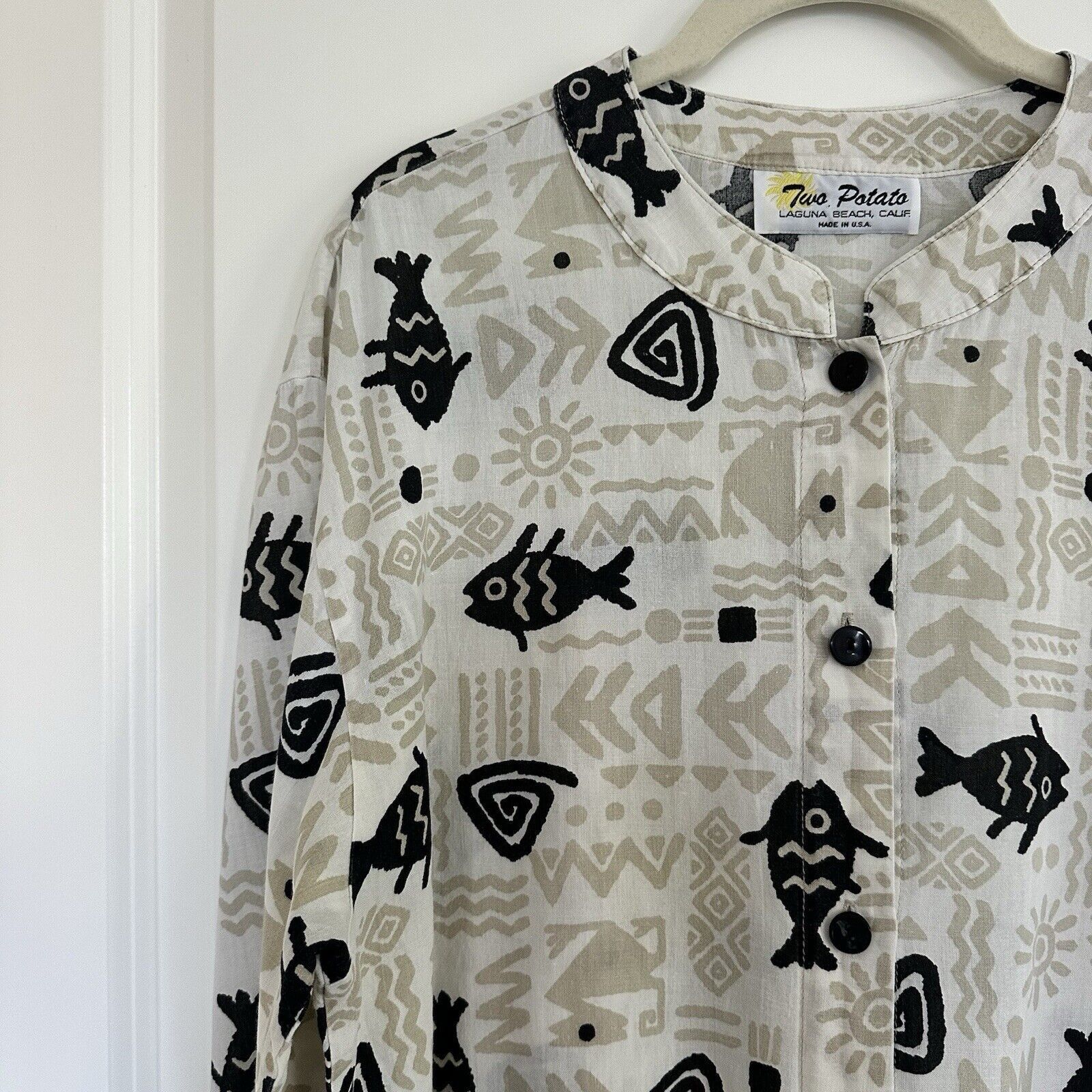 Other Vintage Two Potato Men’s Shirt Band Collar Fish Ethnic L Size US L / EU 52-54 / 3 - 3 Thumbnail