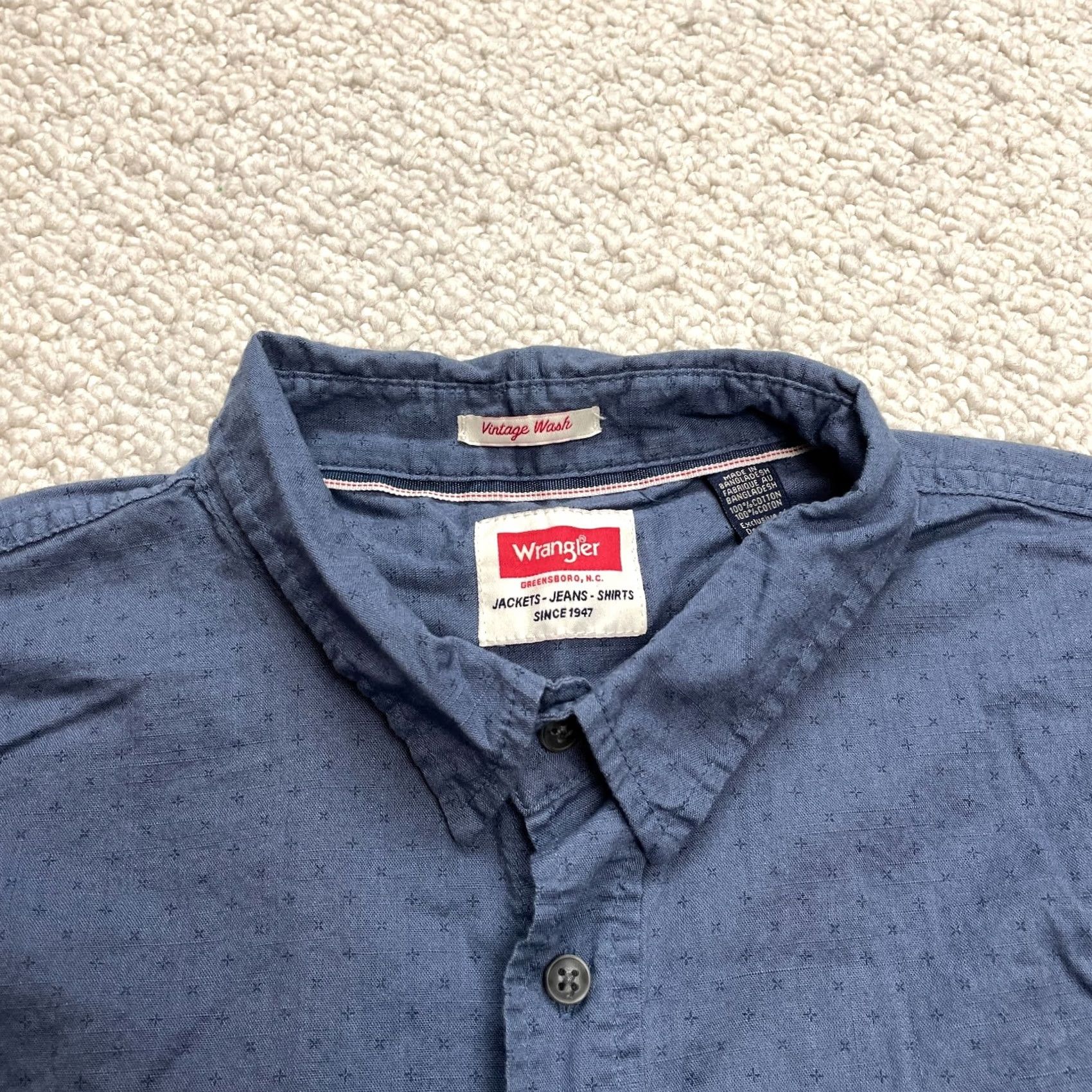Wrangler VINTAGE Wrangler Button Down Shirt Mens 2XL Blue Long Sleeve Collared Dress Shirt Size 48R - 2 Thumbnail