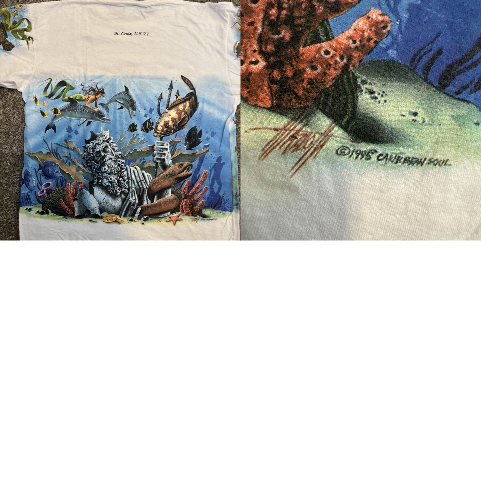 Vintage VTG Caribbean Soul Wrap Around T-Shirt Nature Ocean Fairy White XL 1995 Mens Size US XL / EU 56 / 4 - 8 Thumbnail