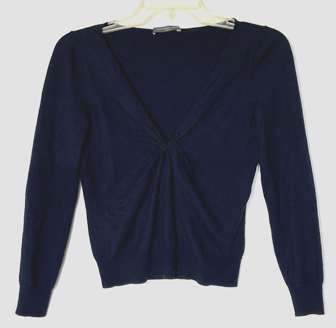 image of Alexander Mcqueen Knot V-Neck Sweater Pullover in Blue, Women's (Size Small)