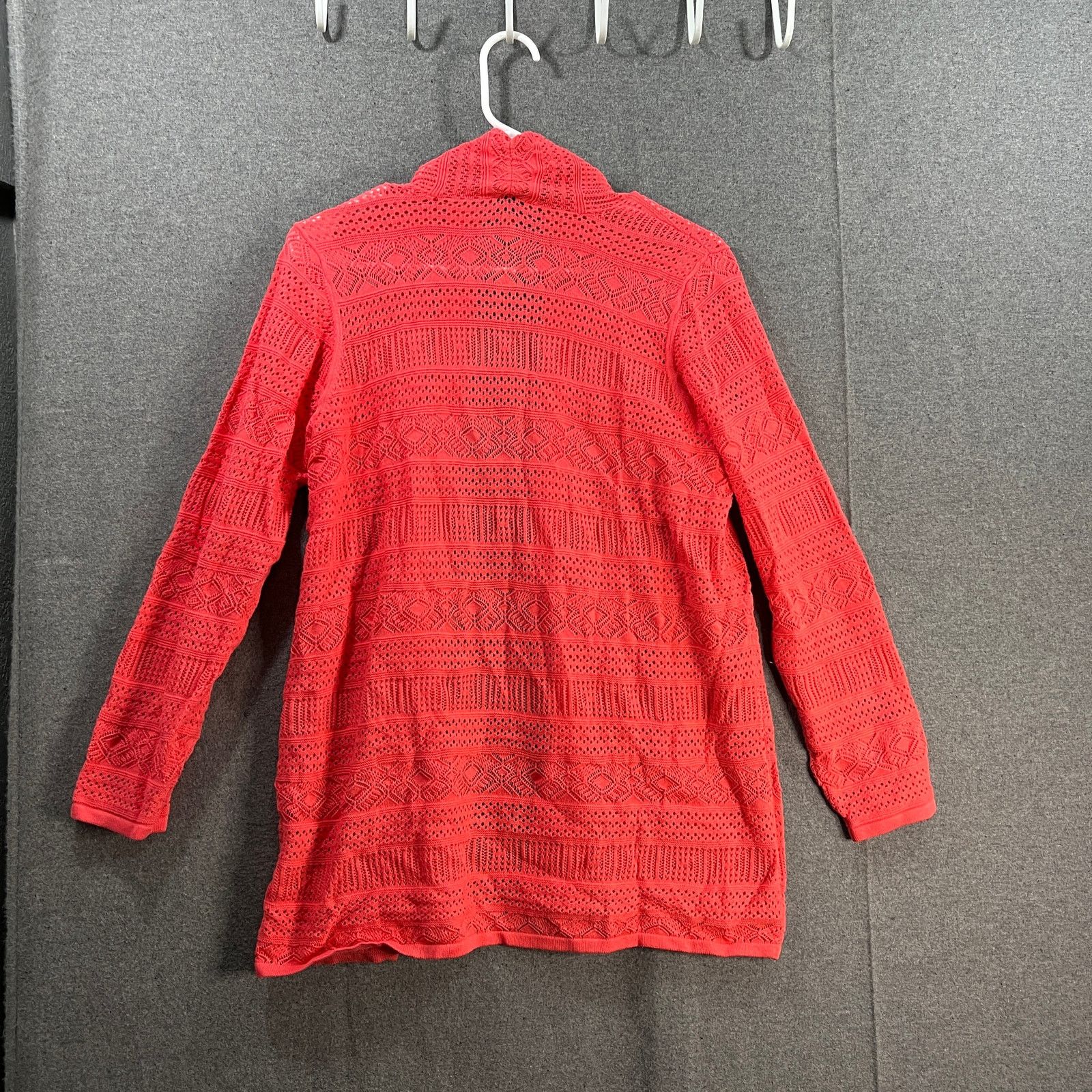 Other Joan Rivers Crochet Stripe Open Front Cardigan Coral Size M / US 6-8 / IT 42-44 - 2 Thumbnail