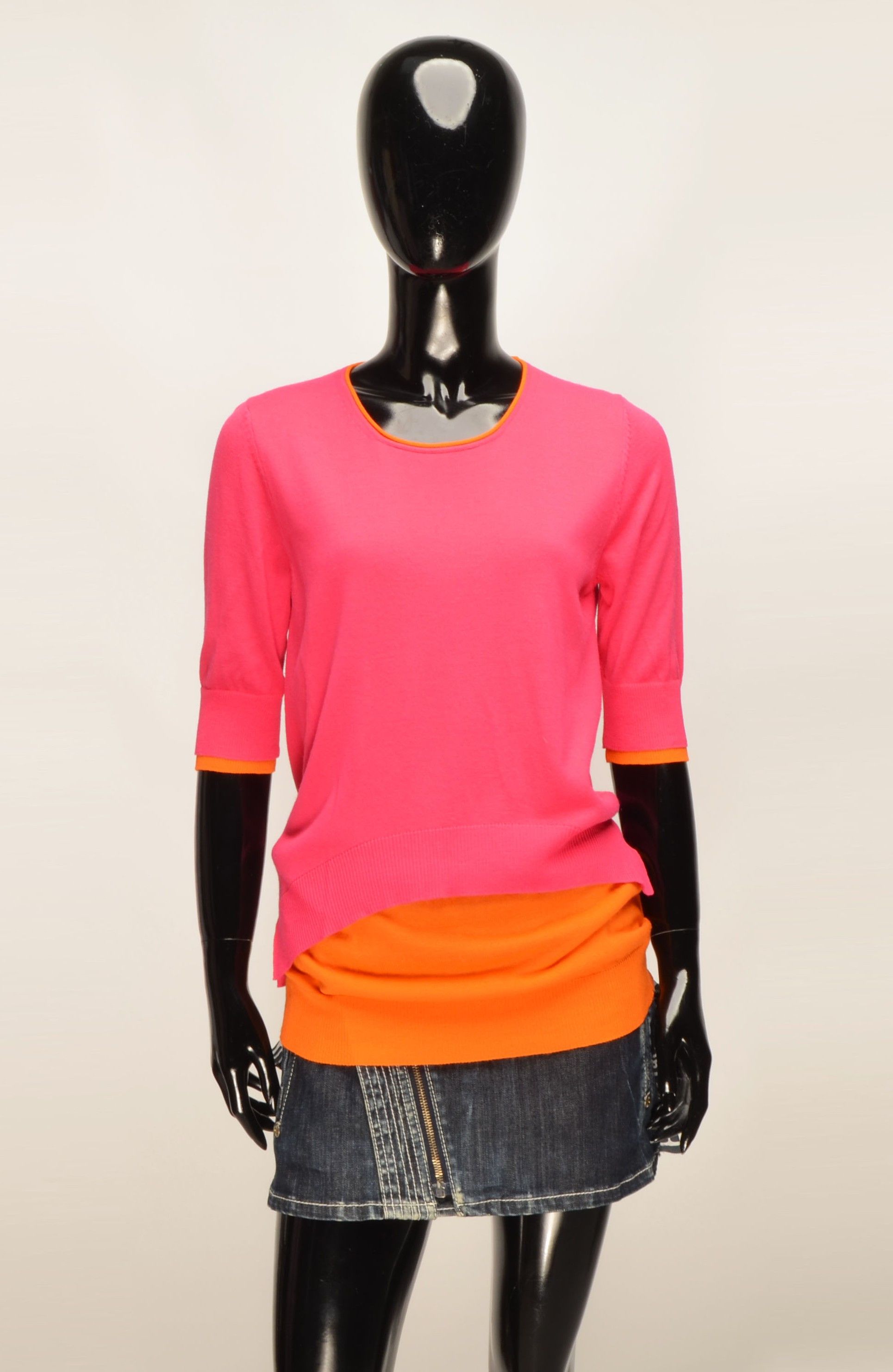 Blumarine Blumarine Blugirl Pink Orange Layered Knit 3/4 Sleeve Top Size S / US 4 / IT 40 - 1 Thumbnail