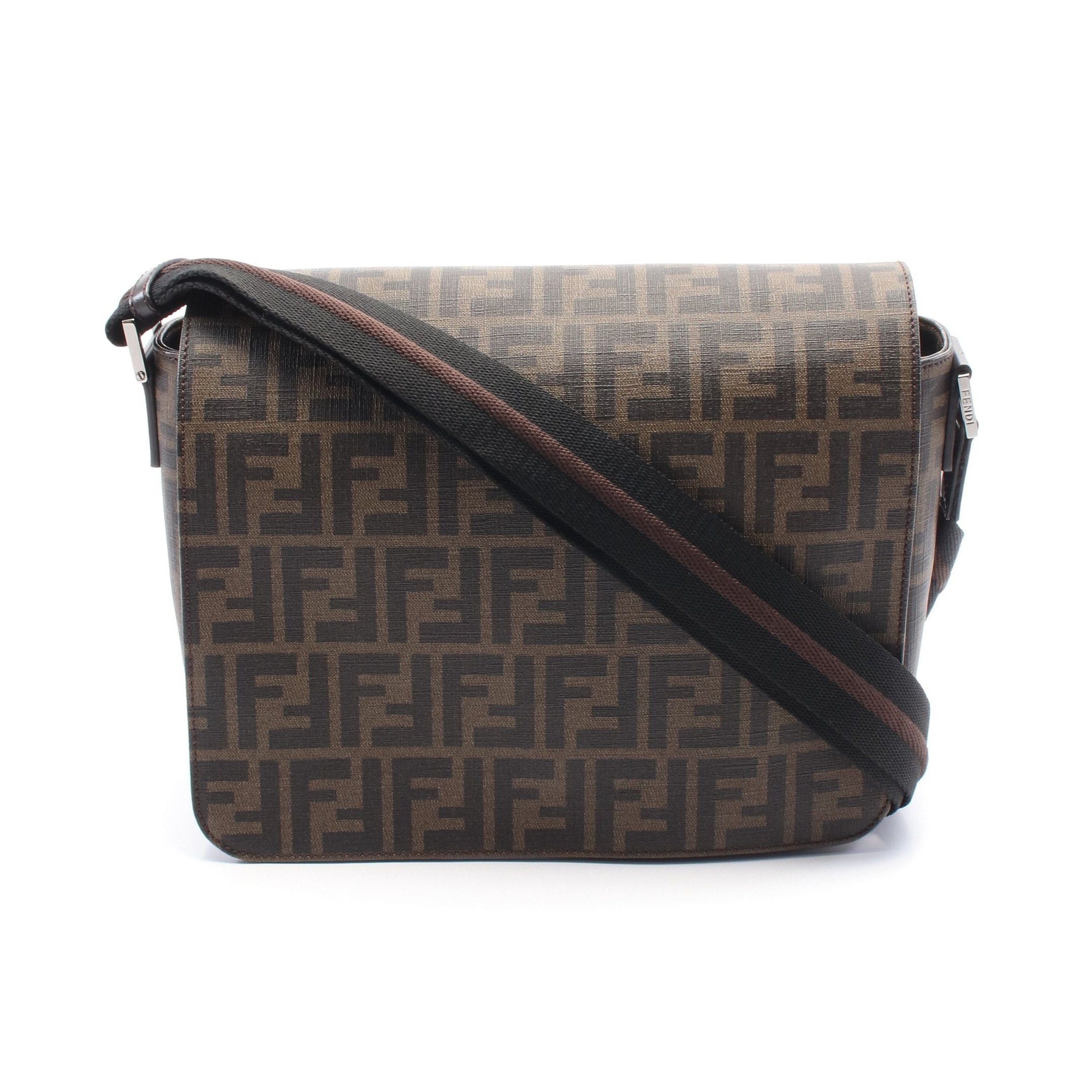 Fendi Zucca Shoulder Bag Leather Brown Dark in Black, Women's