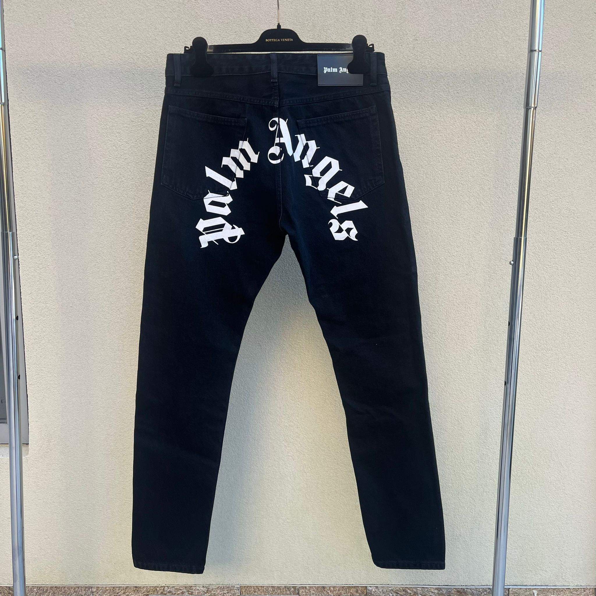 Palm Angels White Print Classic Logo Denim in Black Size US 32 / EU 48 - 3 Thumbnail