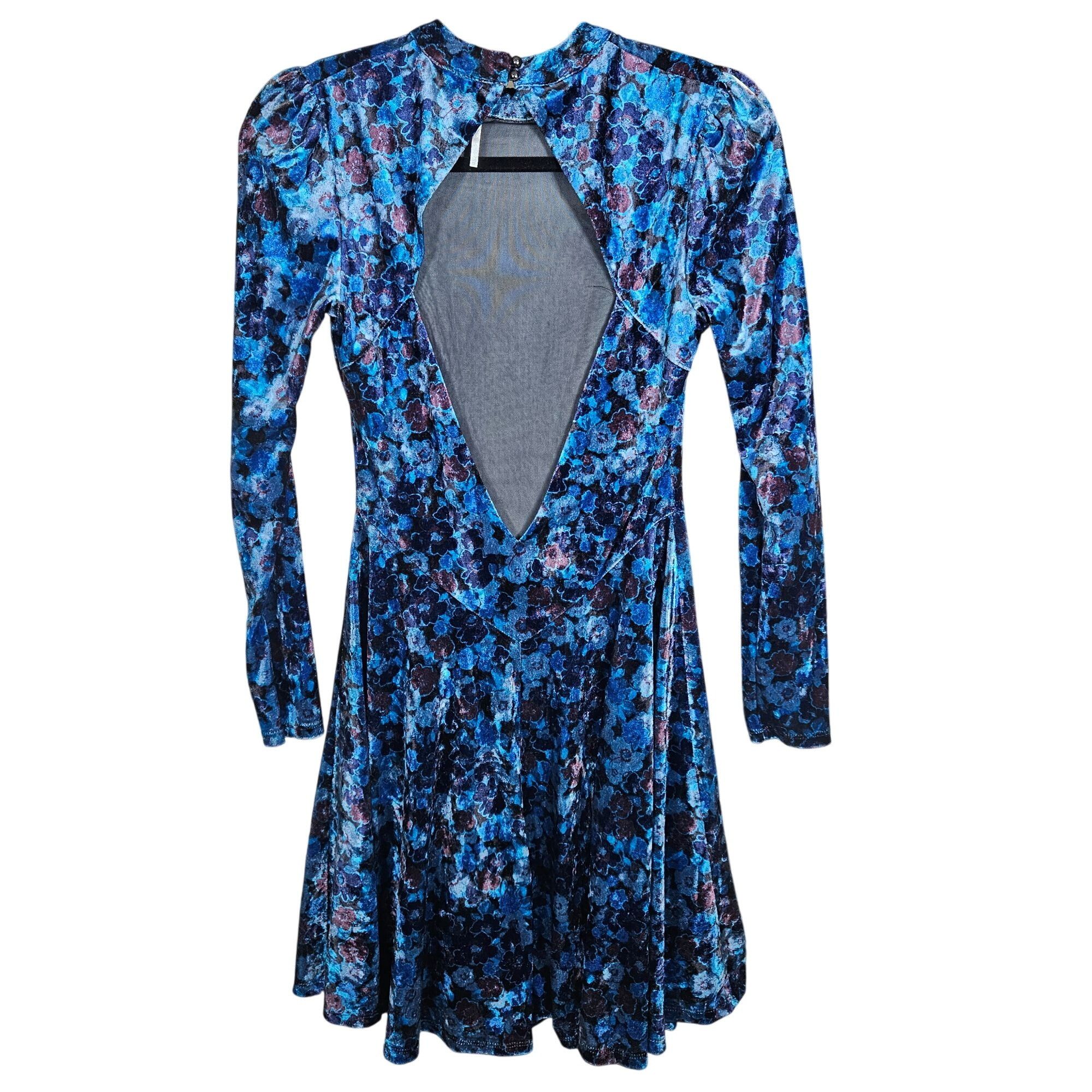 Free People Free People Blue Velvet Floral Mini Dress XS Coquette Indie Size S / US 4 / IT 40 - 3 Thumbnail