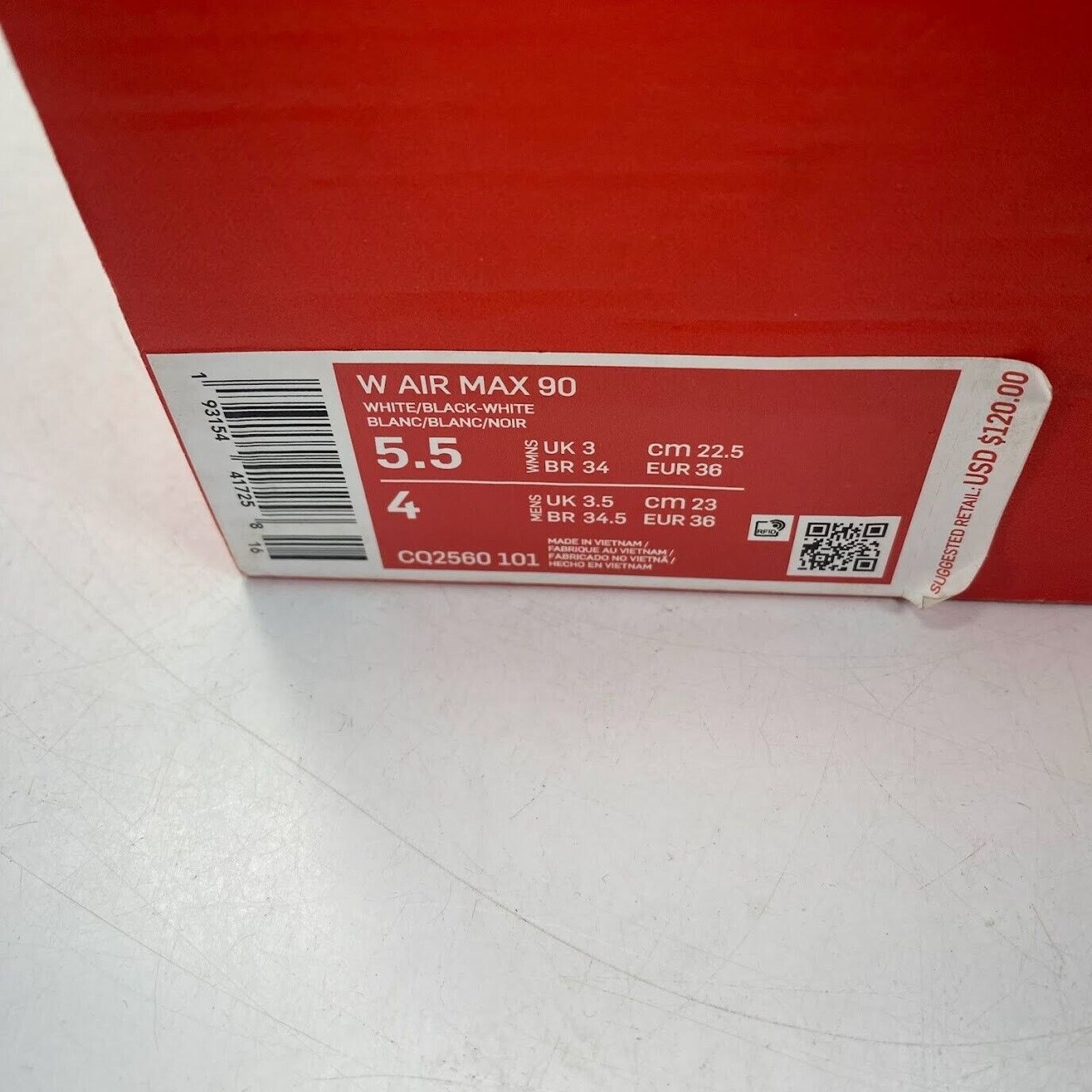 Nike NEW Nike Air Max 90 Women's White Black Sneaker CQ2560 101 Size US 5.5 / EU 38 - 8 Thumbnail