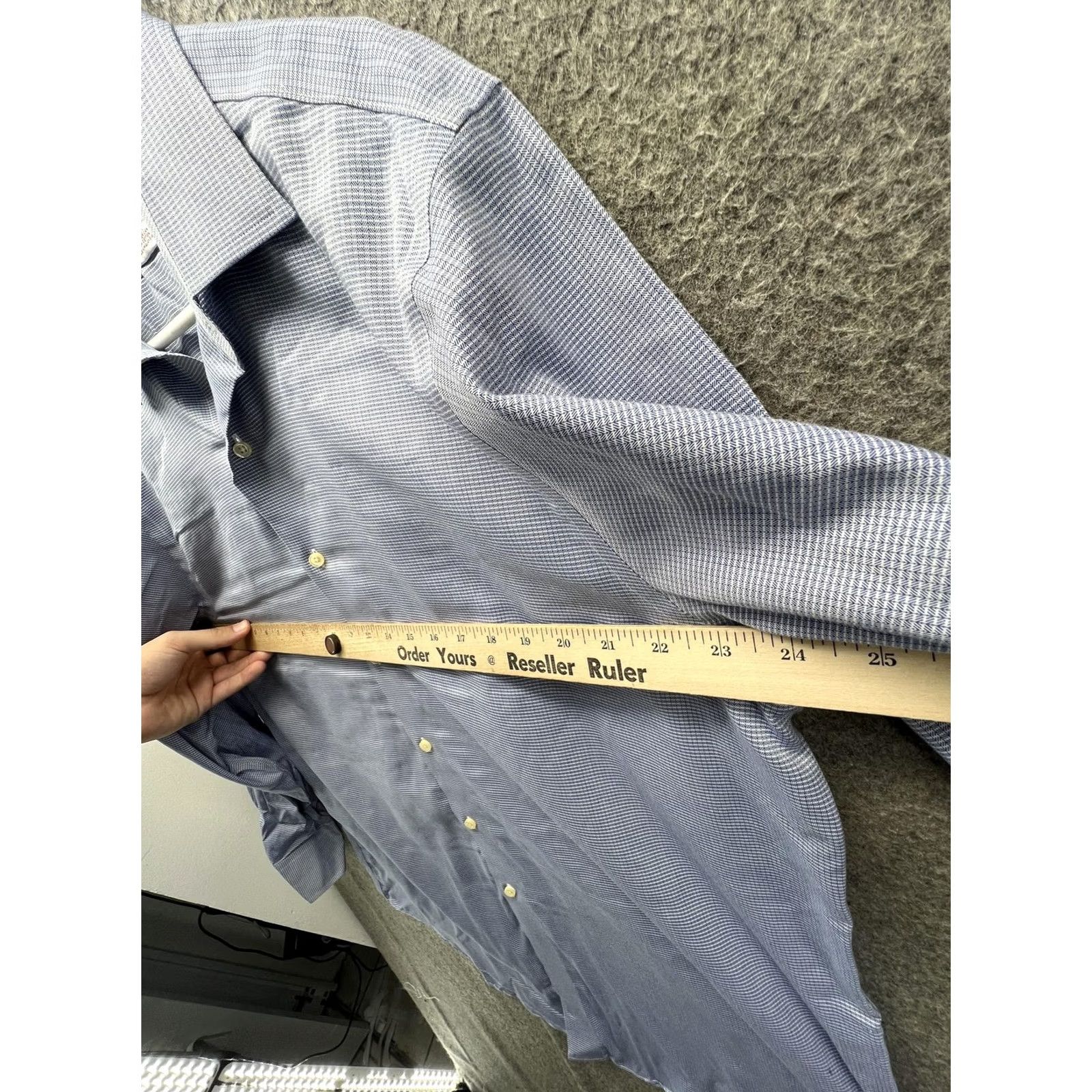 Brooks Brothers Brooks Brothers Madison Dress Shirt Mens 16.5 34 Blue Herringbone Non Iron Size 46R - 4 Thumbnail