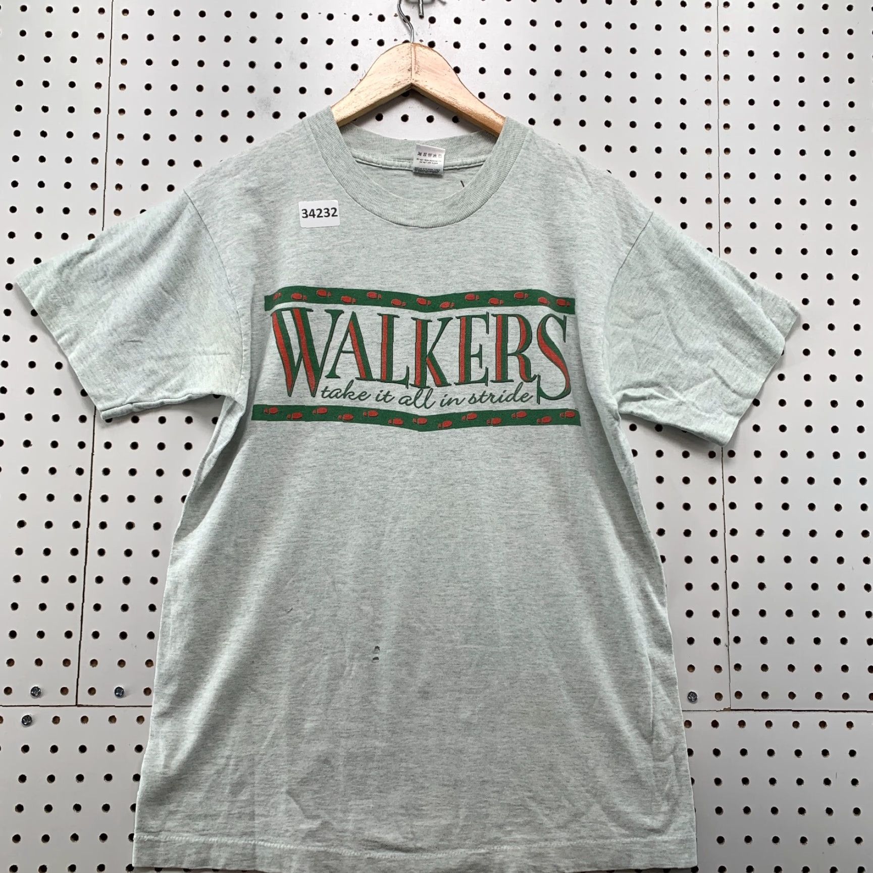 Fruit Of The Loom VINTAGE 90s Walkers Take It All With Stride Shirt Mens Mediu Gray Single Stitch Size US M / EU 48-50 / 2 - 2 Thumbnail