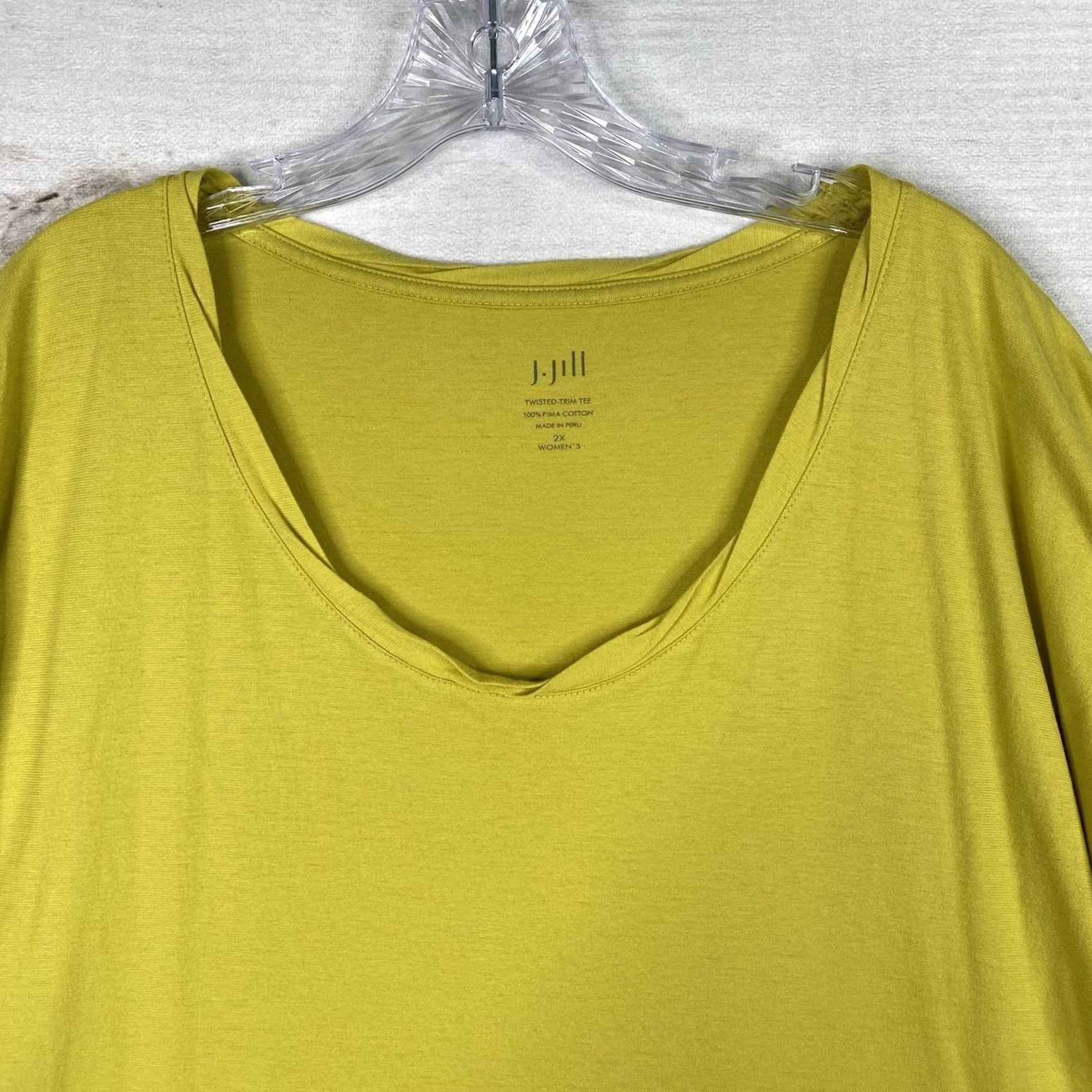 J. Jill J. Jill Top Womens 2X Tee Cotton Short Sleeve V-Neck Yellow Greenish Twisted Trim Pima Knit Casual Shirt Boys Girls Mens Womens Size XXL / US 16-18 / IT 52-54 - 2 Thumbnail