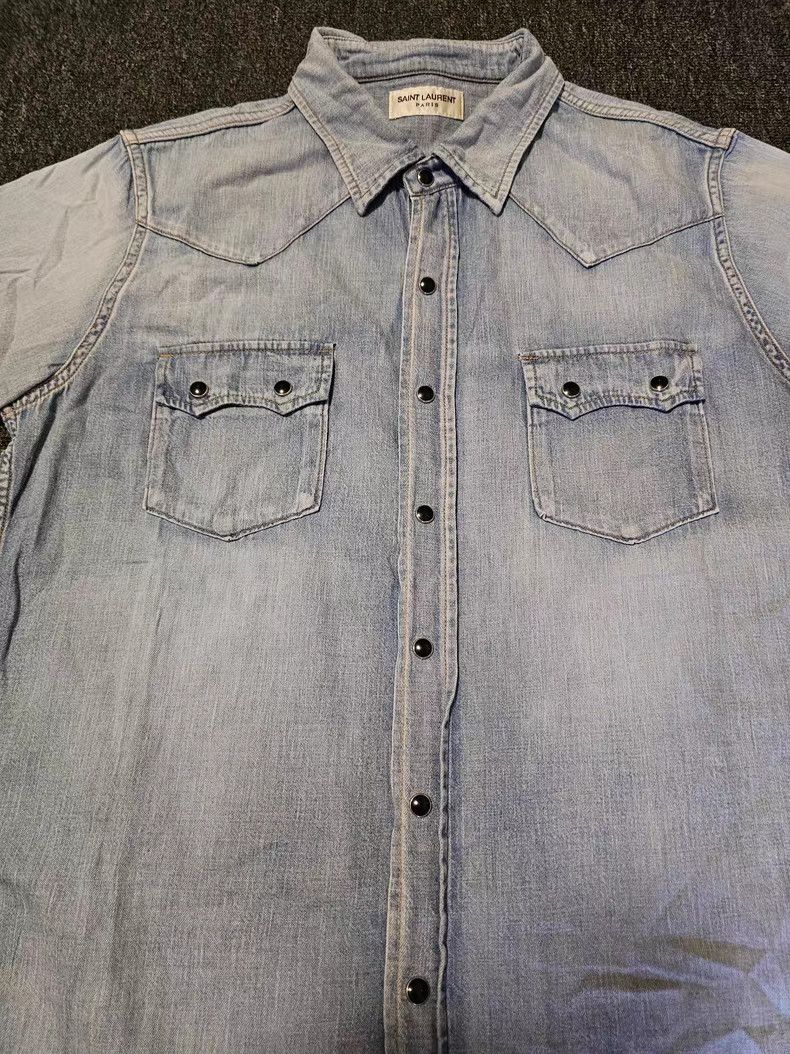 Saint Laurent Paris Saint Laurent Washed Denim Short Sleeve Shirt Size US M / EU 48-50 / 2 - 6 Thumbnail