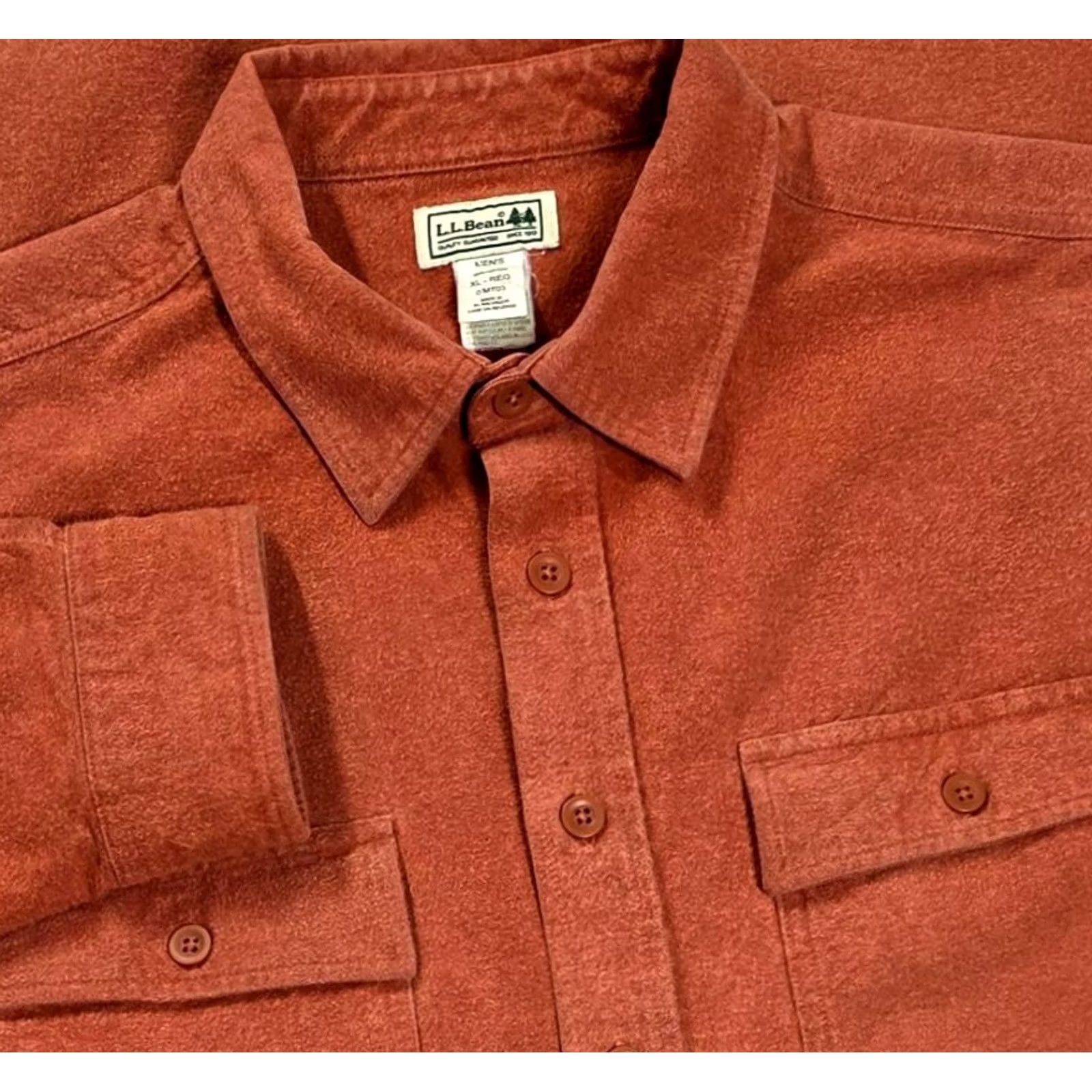 Vintage LL Bean Chamois Cloth Work Shirt Button Up Orange Reg Fit Heavy Flannel Size US M / EU 48-50 / 2 - 2 Thumbnail