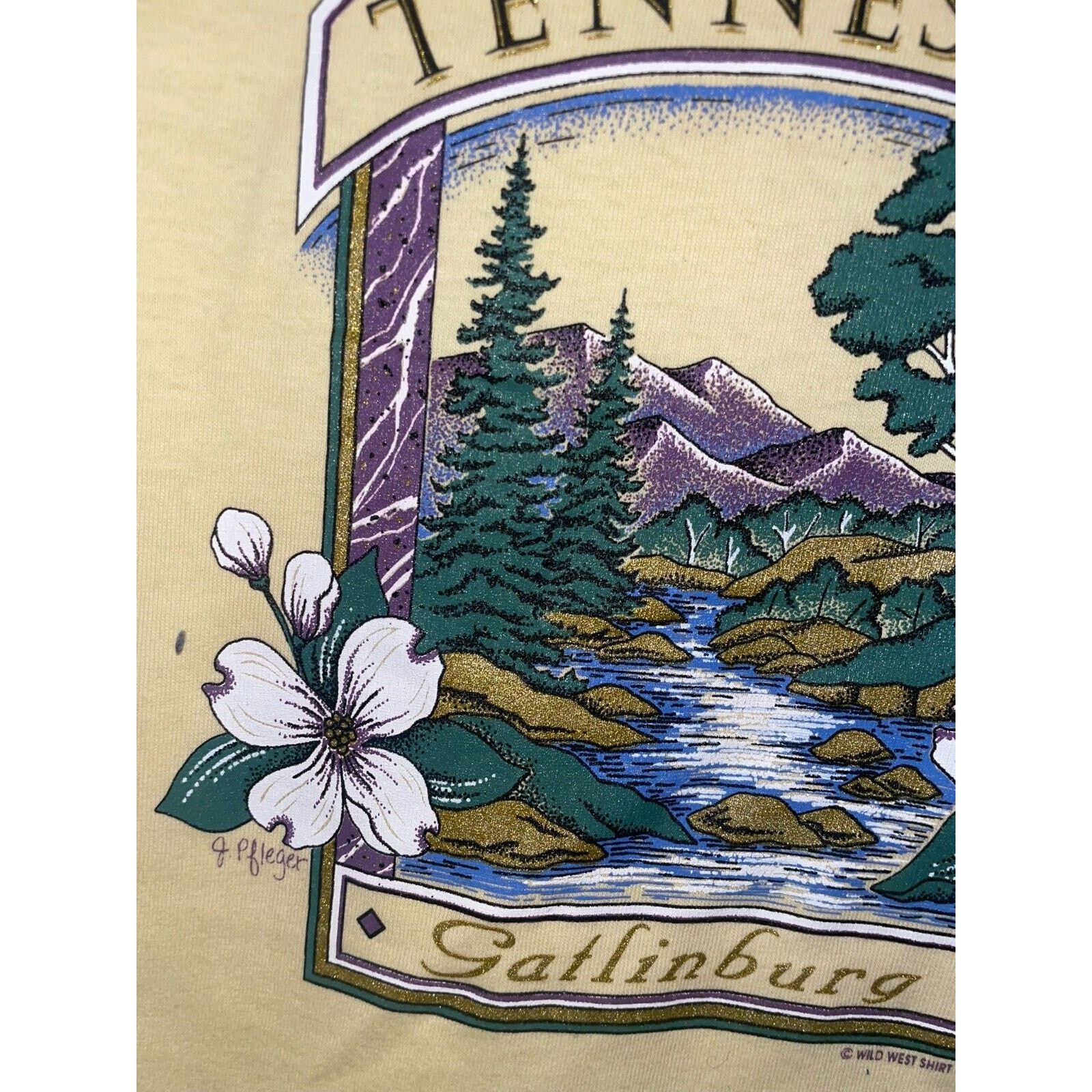Jerzees Vintage Gatlinburg Tennessee Shirt Tee River Yellow 90s L Size US L / EU 52-54 / 3 - 4 Thumbnail