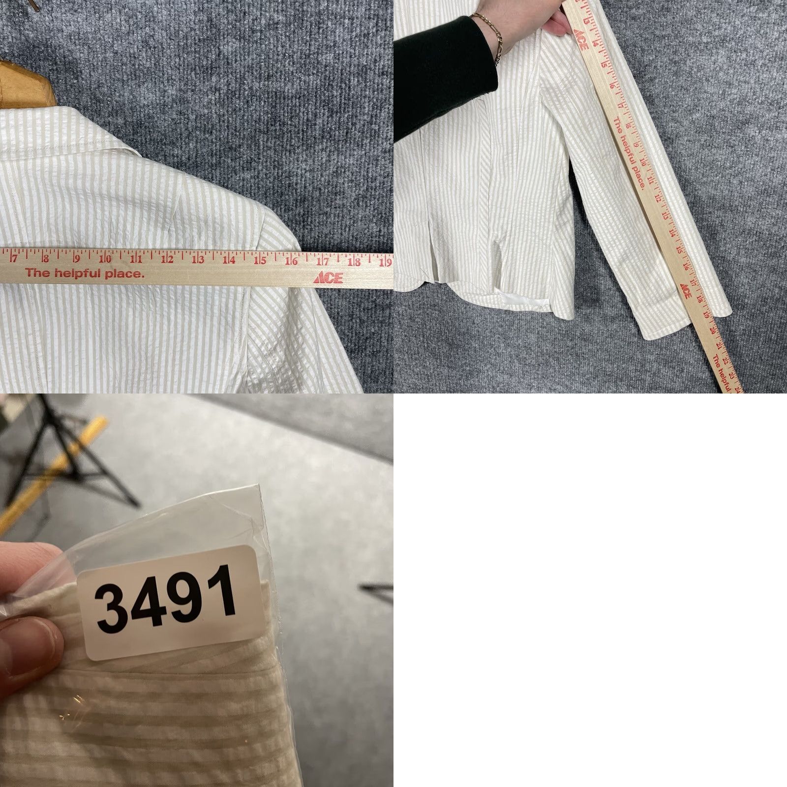 Vintage Sigrid Olsen Blazer Jacket Womens Petite 6 Seersucker Striped Summer Ivory Long Sleeve Seamless Size M / US 6-8 / IT 42-44 - 9 Thumbnail