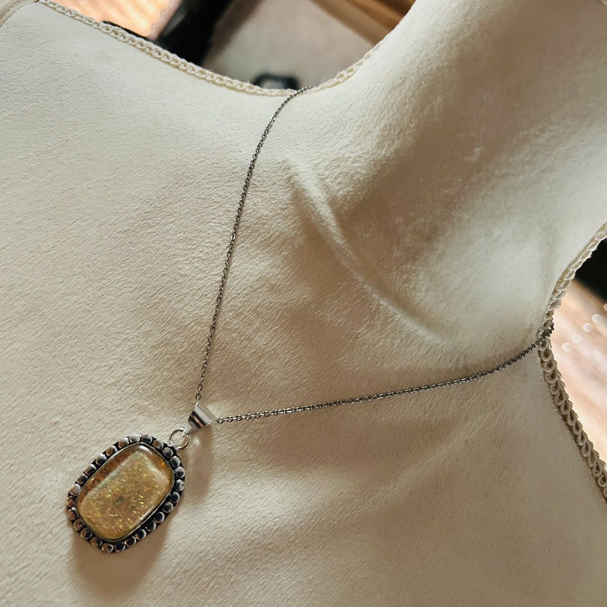 Handmade Handcrafted framed simulated opal 925 sterling necklace Size ONE SIZE - 2 Thumbnail