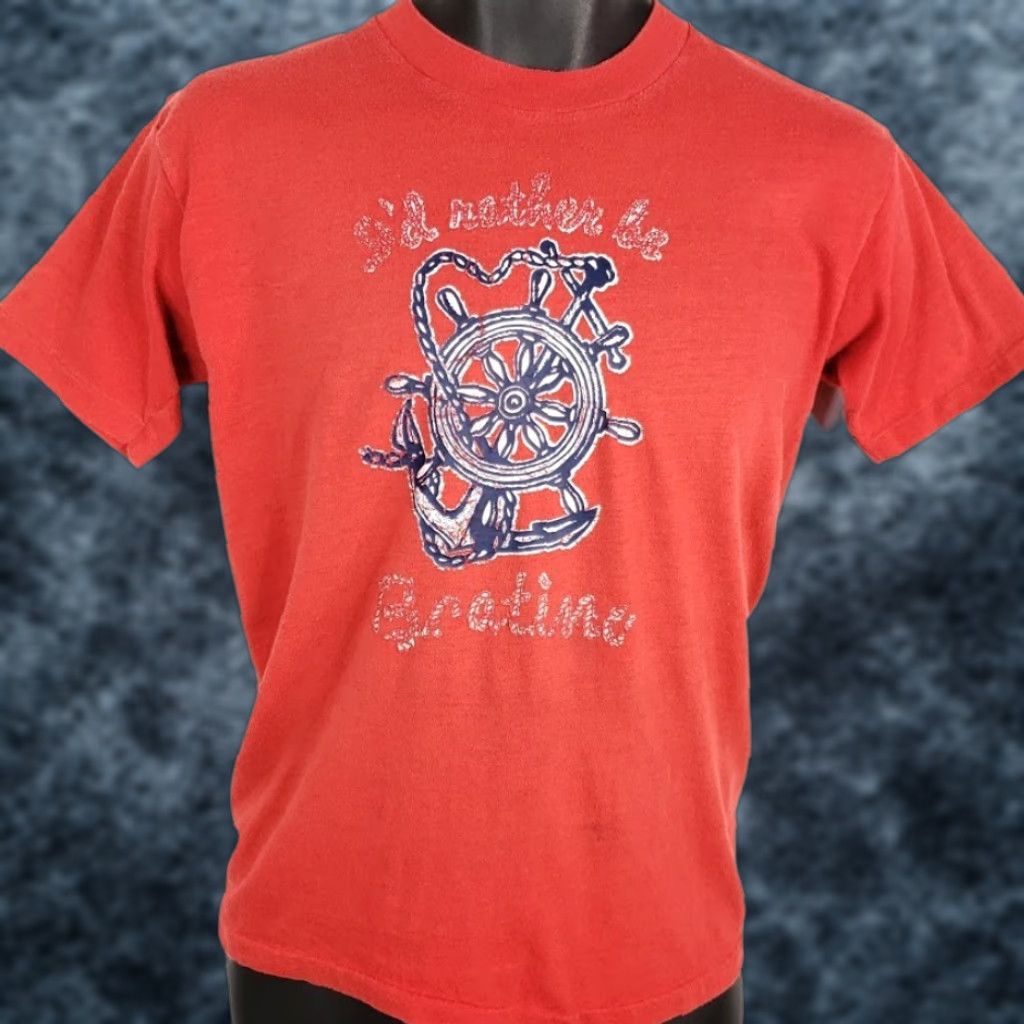 Nautica VINTAGE Id Rather Be Boating T Shirt Mens Size Medium 80s Nautical Made In USA Size US M / EU 48-50 / 2 - 1 Thumbnail