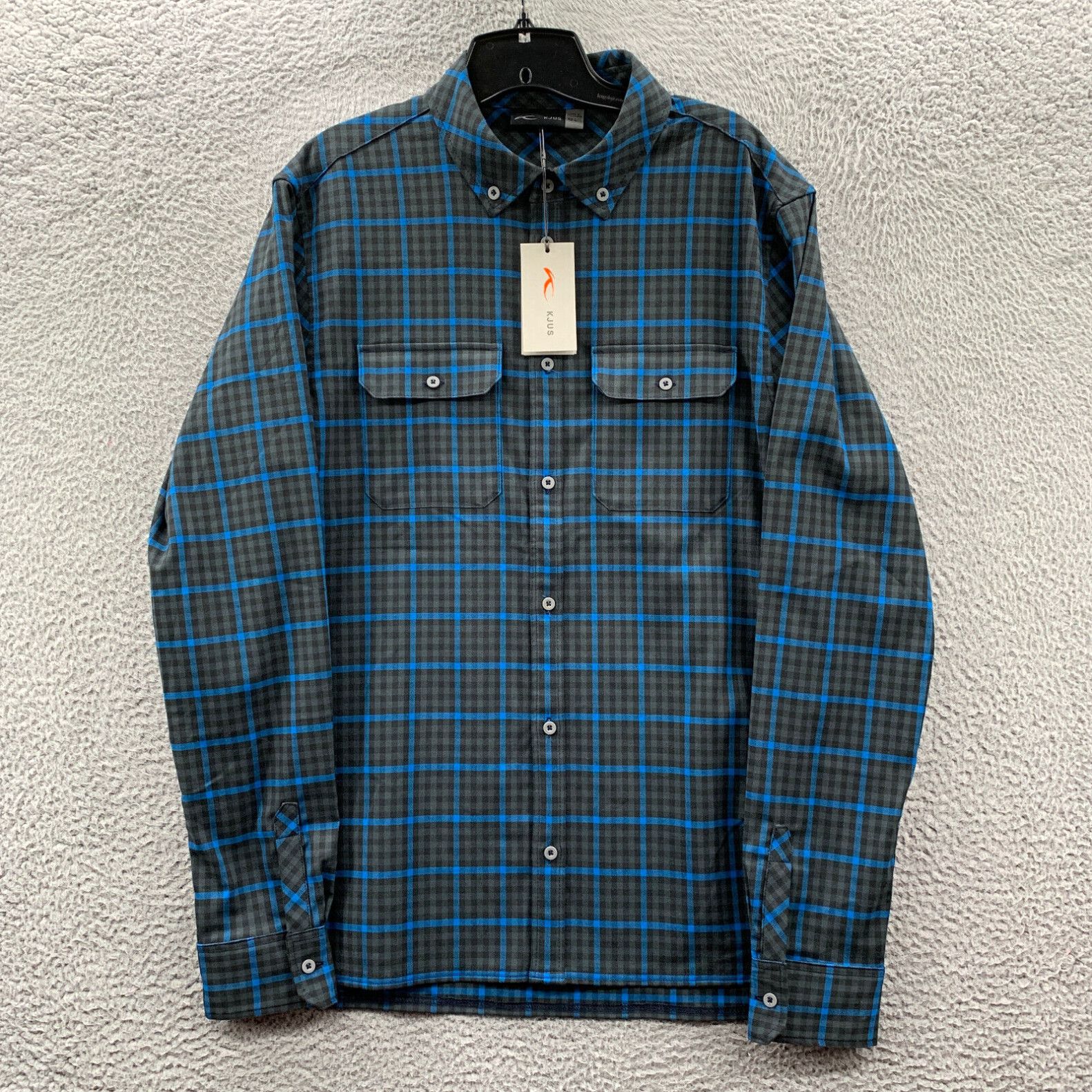 image of Kjus Shirt Mens Large 52 Button Up Plaid Long Sleeve Blue in White