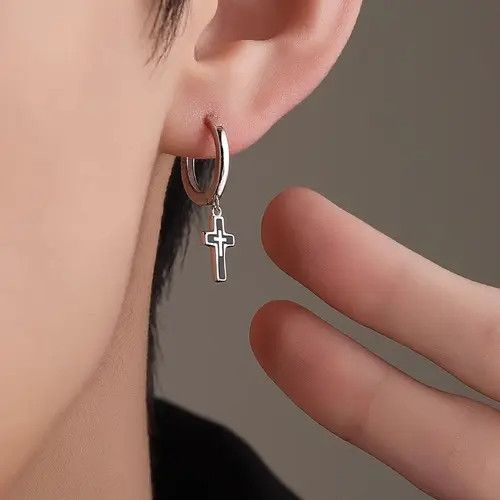 Diamond Earrings x Jewelry Cross One Pairs Earrings Gothic Punk Chrome Jewelry Spike in Silver