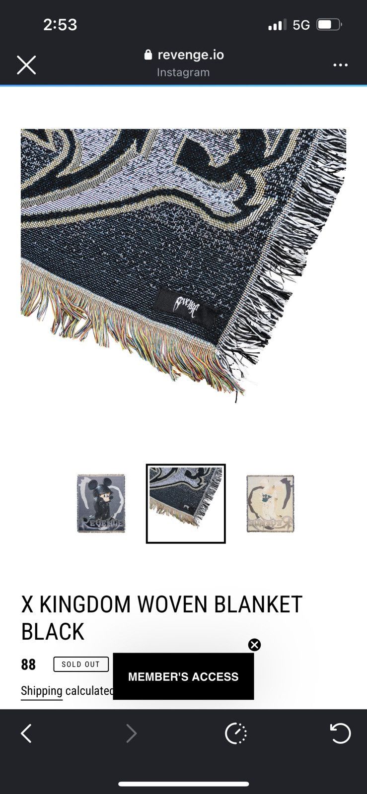 Revenge Revenge X Kingdom Woven Blanket Black Size ONE SIZE - 2 Thumbnail
