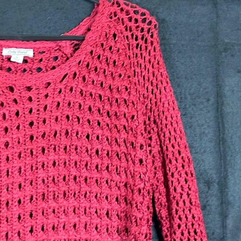 Lucky Brand Lucky Brand Womens Sweater Metallic Red Open-Knit Pullover S Short Sleeve Casual Workwear Party/Cocktail Knit Slim Relaxed Mens? Size S / US 4 / IT 40 - 5 Thumbnail