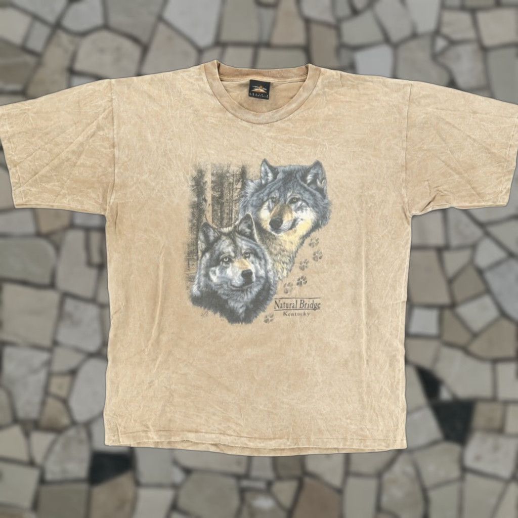 Vintage VINTAGE Prairie Mountain Natural Bridge Kentucky Wolf Acid Wash T-Shirt Brown Mens L Size US L / EU 52-54 / 3 - 1 Thumbnail