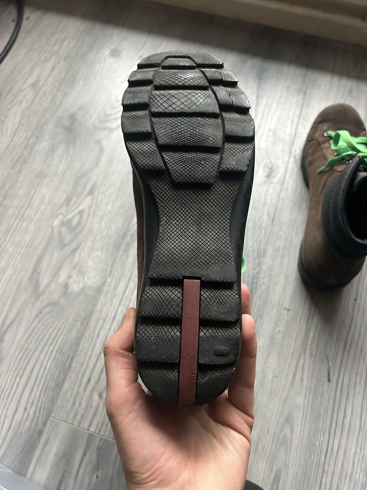 Prada Prada Brown Suede Hiking Boots with Green Laces Size US 8 / EU 41 - 10 Thumbnail
