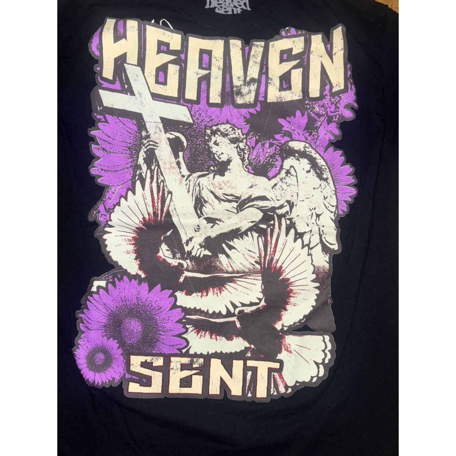 Vintage VINTAGE Heaven Sent Angel Graphic T-Shirt Gothic Black S Mens Size US S / EU 44-46 / 1 - 2 Thumbnail