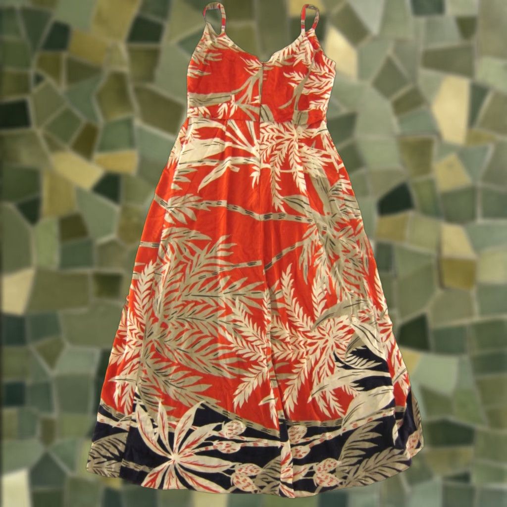 Vintage Halogen Maxi Tank Dress M Orange Floral Tropical 100% Rayon Sleeveless V-Neck Zipper Women’s Medium Tropical Floral Long Dress Size M / US 6-8 / IT 42-44 - 1 Thumbnail