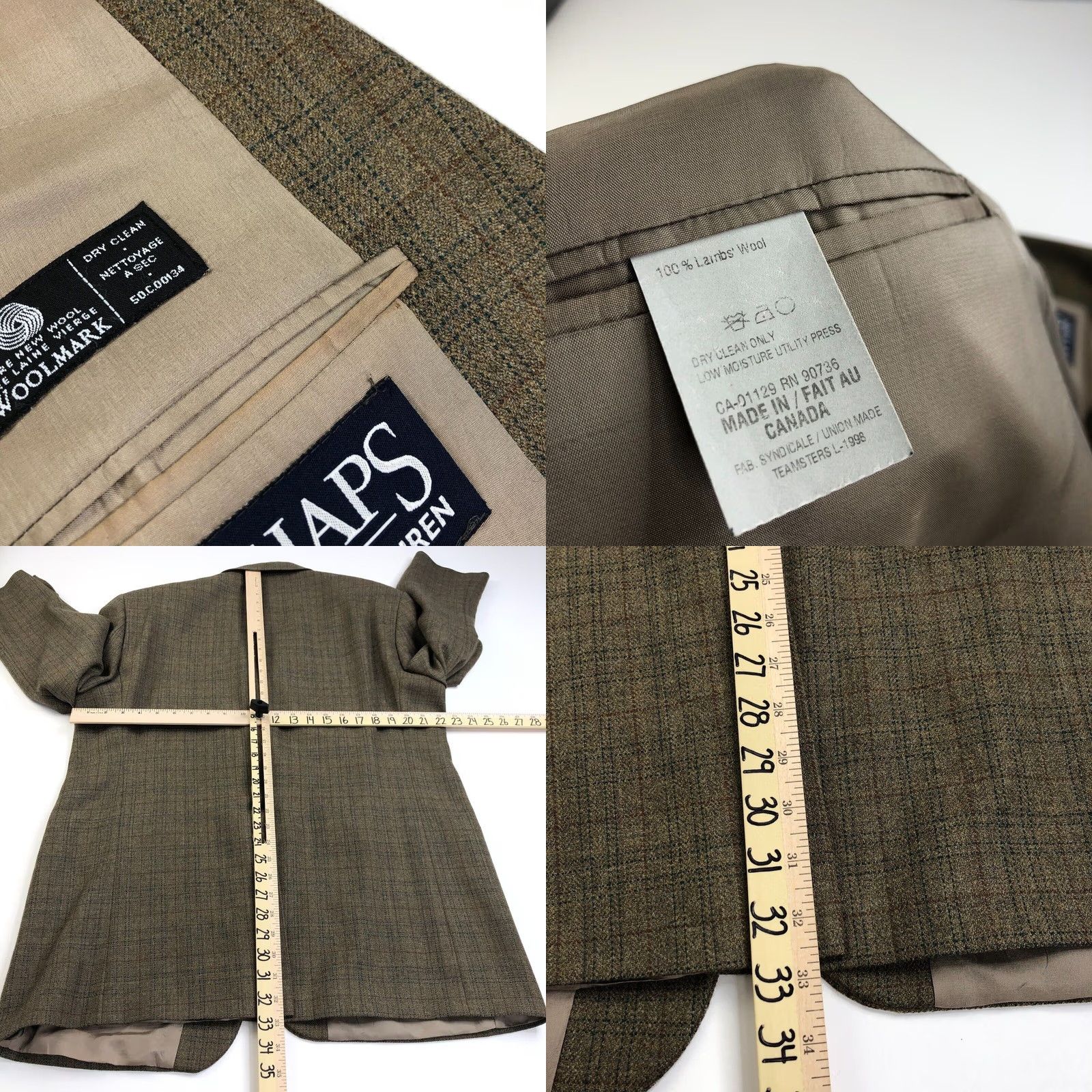 Chaps Chaps Ralph Lauren Two-Button Sport Coat Jacket Brown 45 100% Lambs Wool Notch Lapel Single-Vented Suit Jacket Regular Men's Clothes Plaid Vintage: No Size 48R - 9 Thumbnail