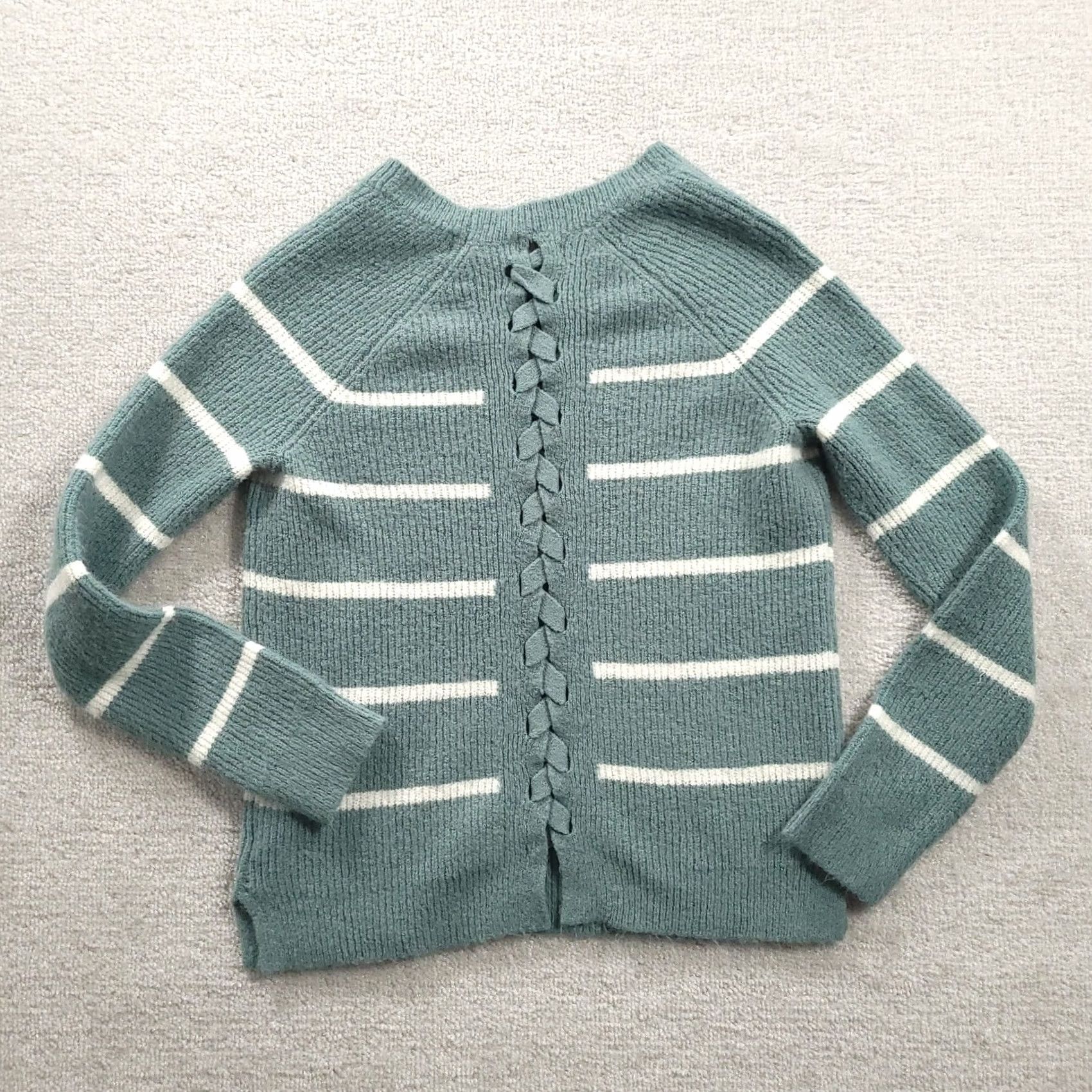 Vintage Pink Rose Sweater Striped Sz. Medium Laced Back Size M / US 6-8 / IT 42-44 - 7 Thumbnail
