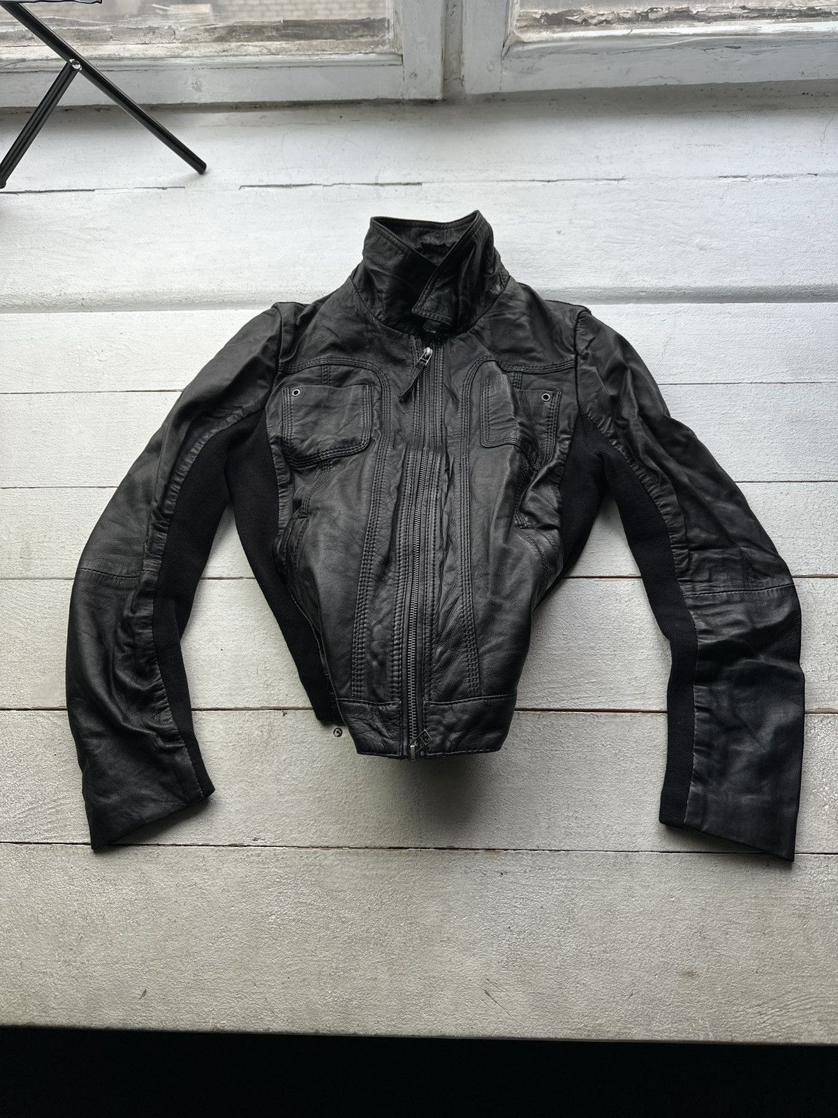 Other 🚨Y2K RICK OWENS TYPE DIRTY SLIM FIT ZIP LEATHER JACKET Size XS / US 0-2 / IT 36-38 - 1 Thumbnail
