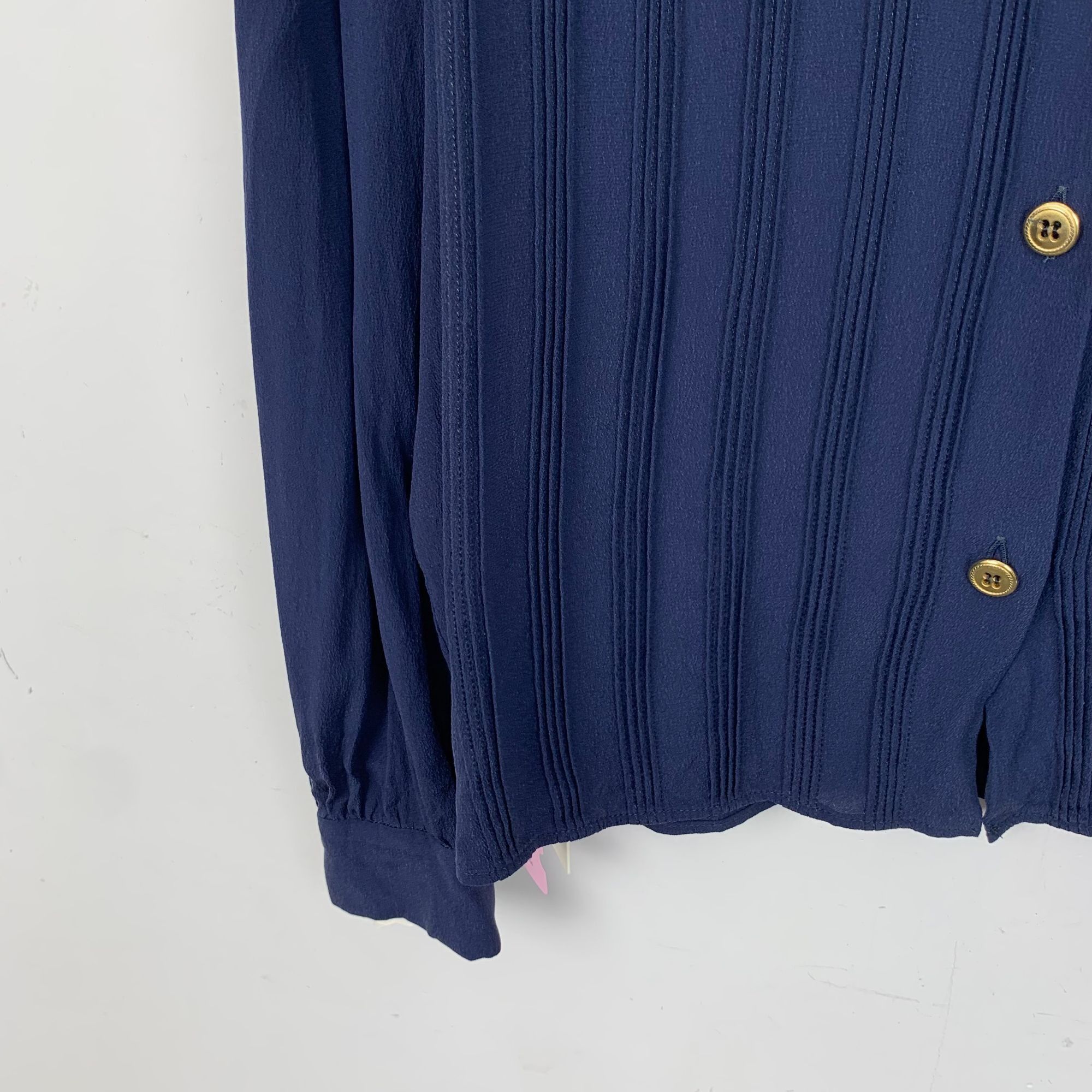 Miu Miu Miu Miu 2022 Navy Silk Peter Pan Collar Button-Up Shirt (Siz Size S / US 4 / IT 40 - 6 Thumbnail