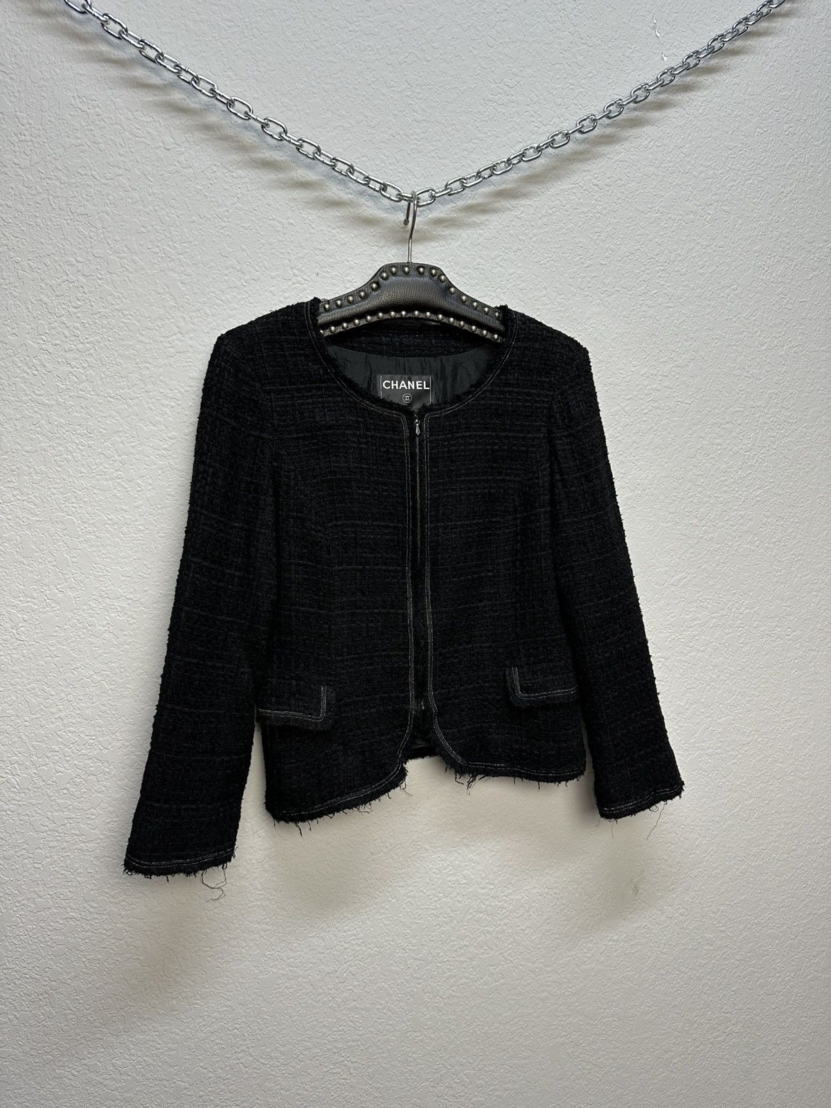 Chanel Authentic CHANEL Tweed Blazer Jacket Cotton Logo Black Size S / US 4 / IT 40 - 9 Thumbnail