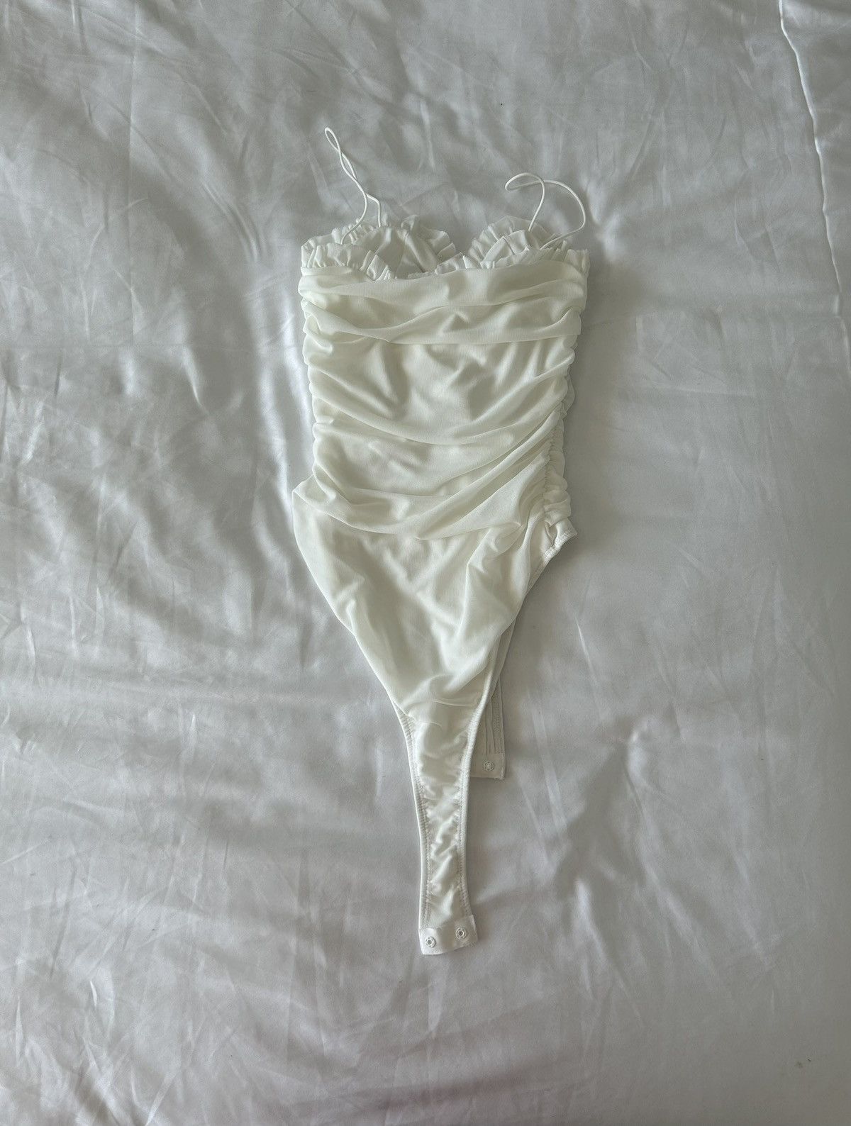 Other Shusha white ruched bodysuit with sweetheart neckline & bow Size S / US 4 / IT 40 - 2 Thumbnail