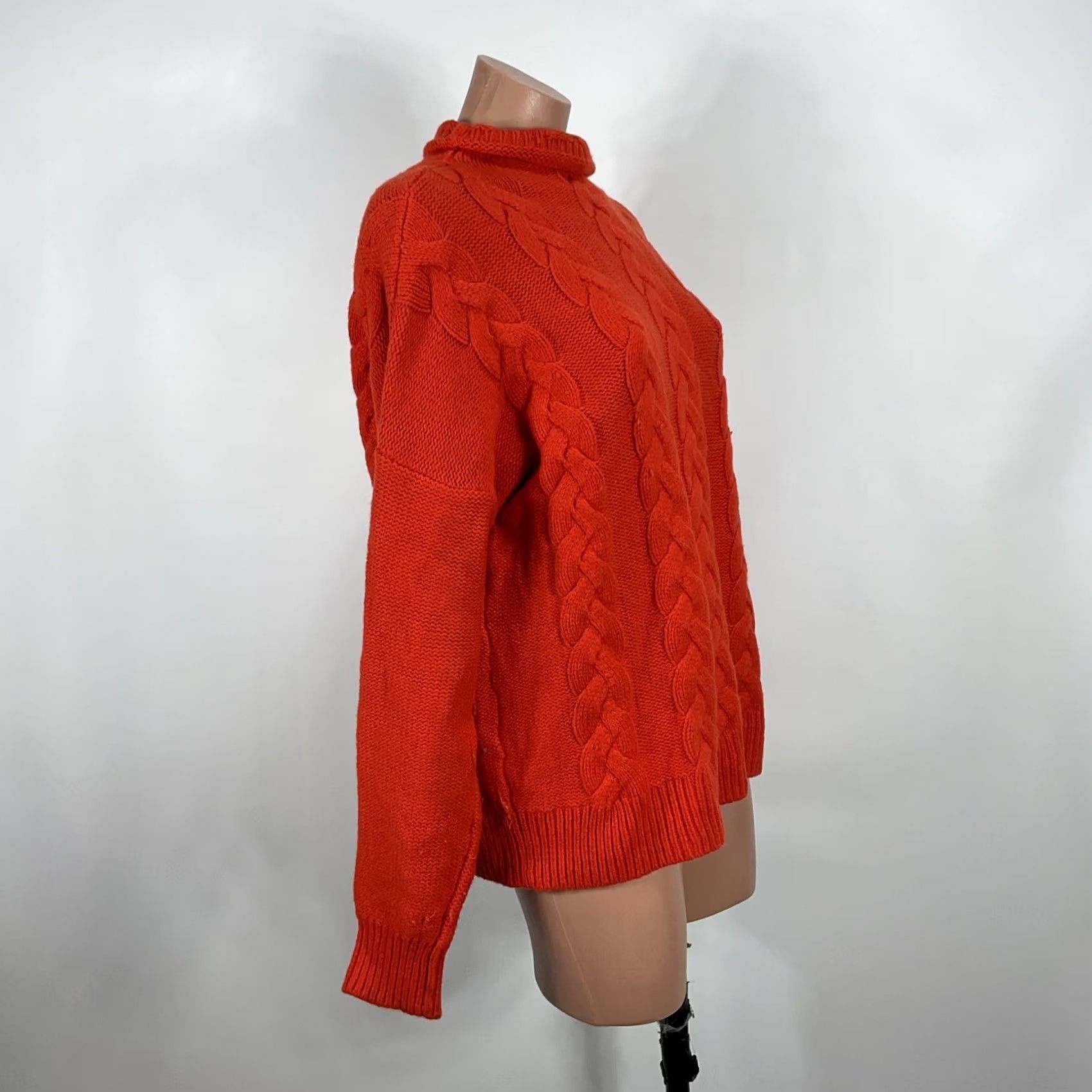 Madewell Madewell Womens Sweater Cable-Knit Chunky Orange Pullover Mock Neck Size L Women Pullover Knit Orange Mock Neck Pullover Size L / US 10 / IT 46 - 4 Thumbnail