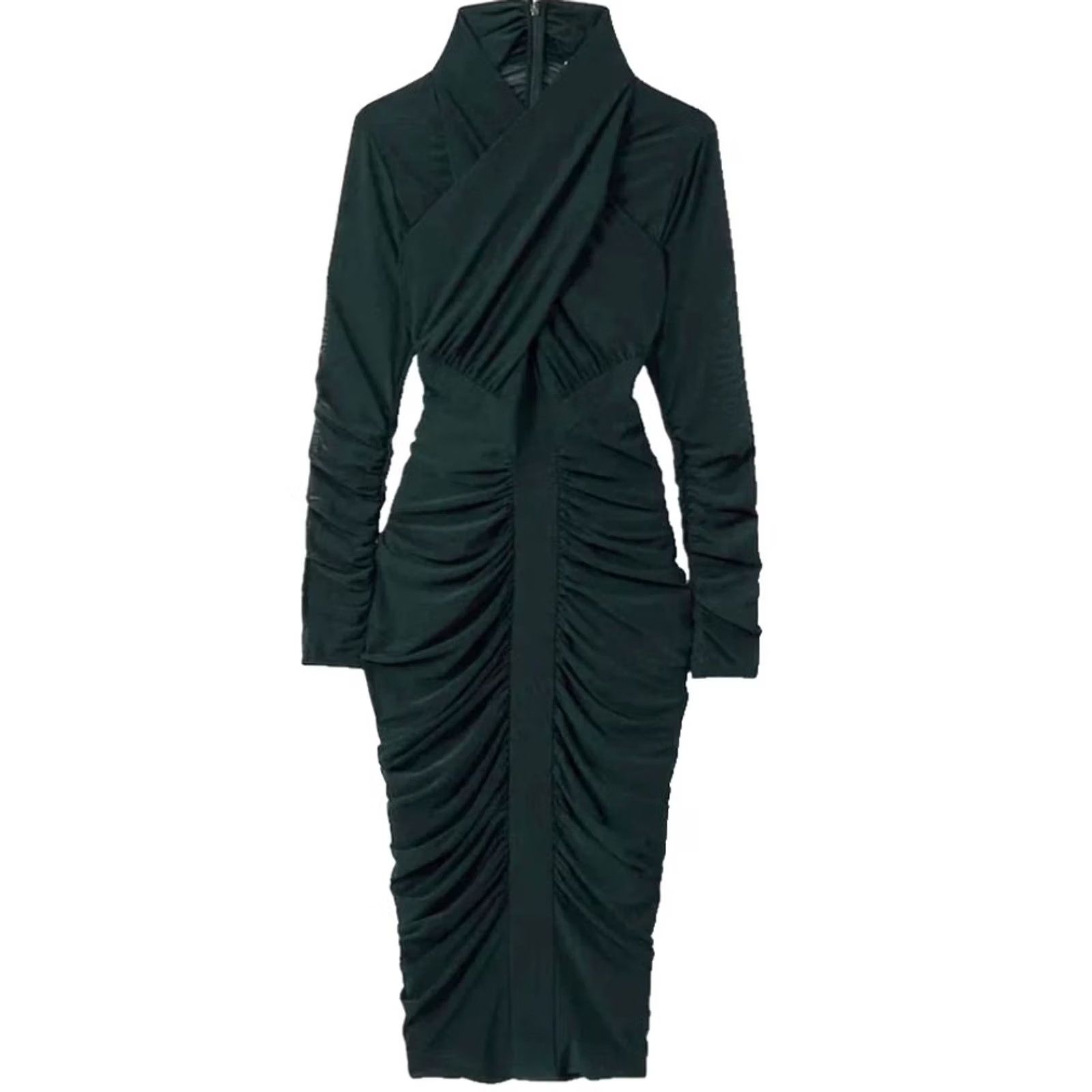 Reiss REISS Myla Dress Bodycon Midi NWT Size 2 Green Teal Stretch Long Sleeve High Neck Back Zip Modern Classic Women Size XS / US 0-2 / IT 36-38 - 6 Thumbnail